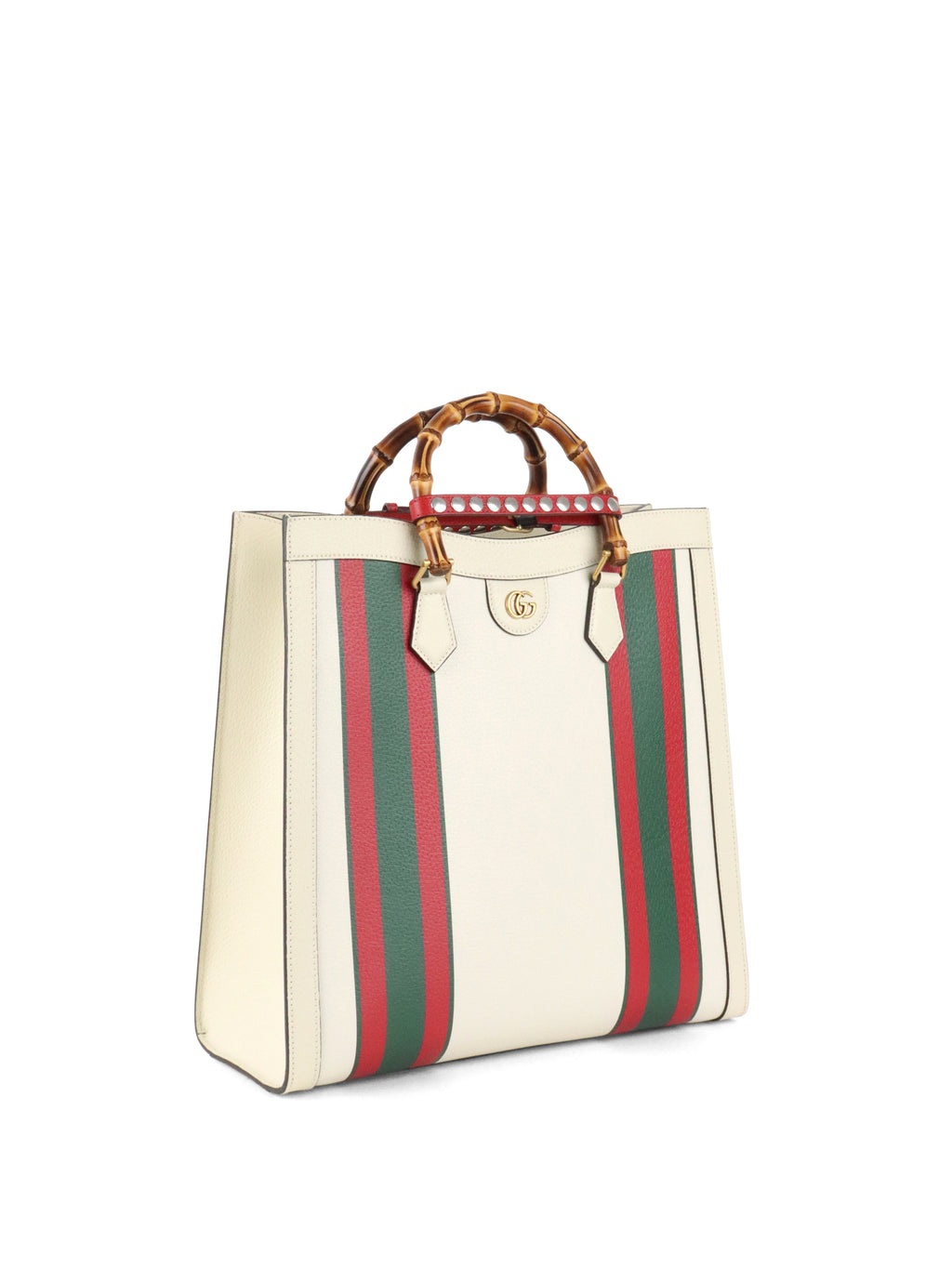 Gucci White Diana NM Stripe Bamboo Handle Bag
