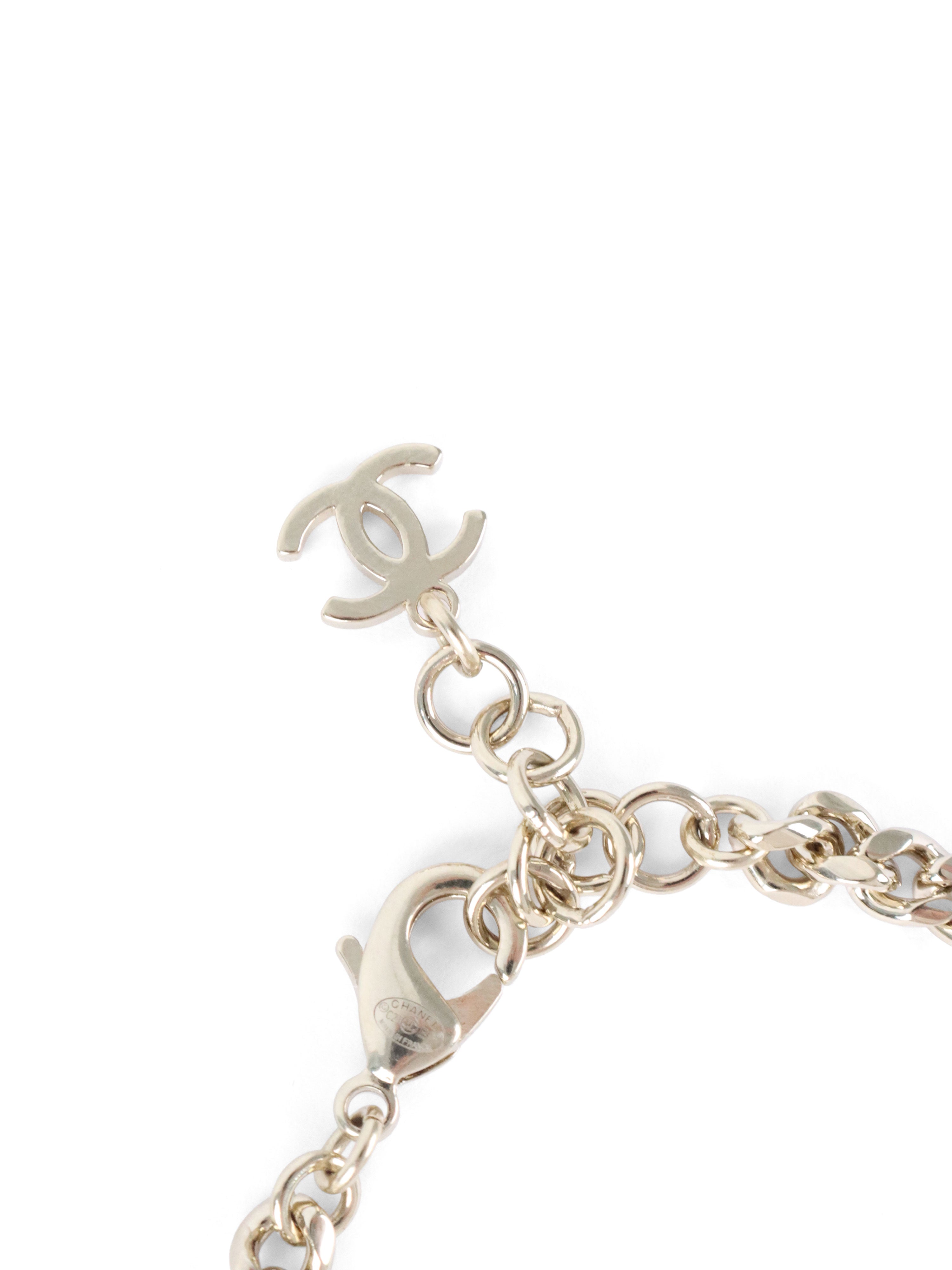 Chanel Black & Gold Crystals CC Heart Charm Bracelet