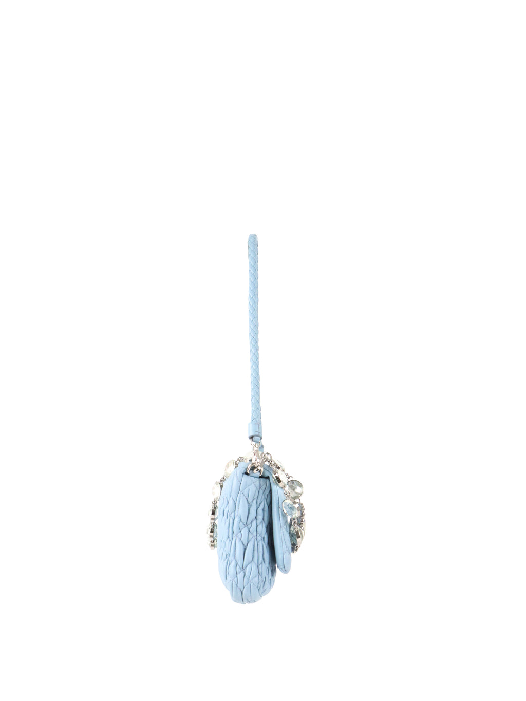 Miu Miu Light Blue Matelasse Nappa Crystal Chain Satchel
