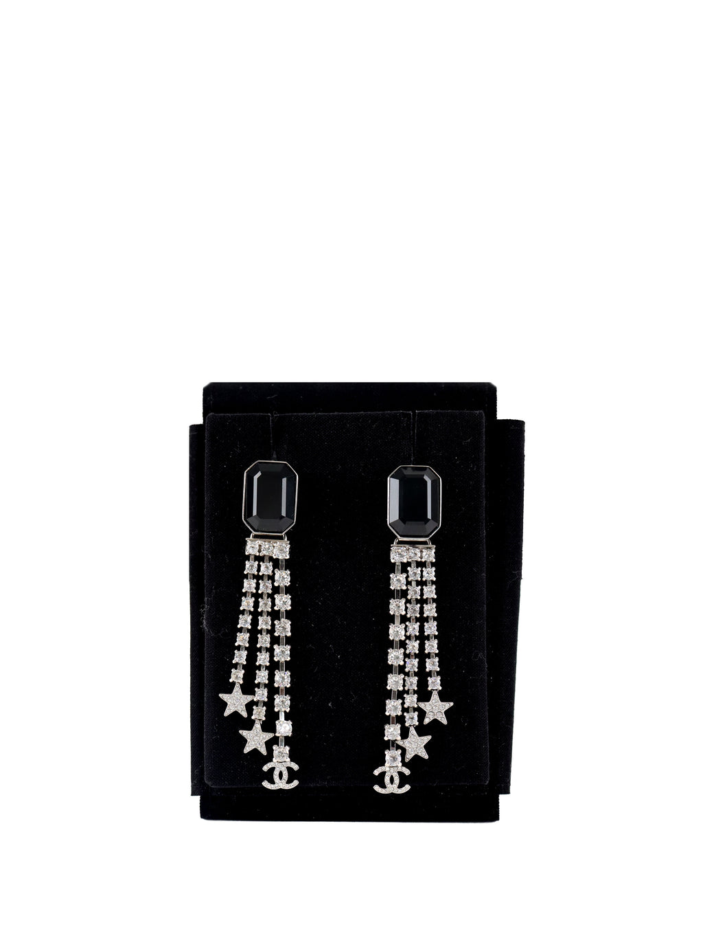 Chanel Black Square with Crystals and Star Drop Earring