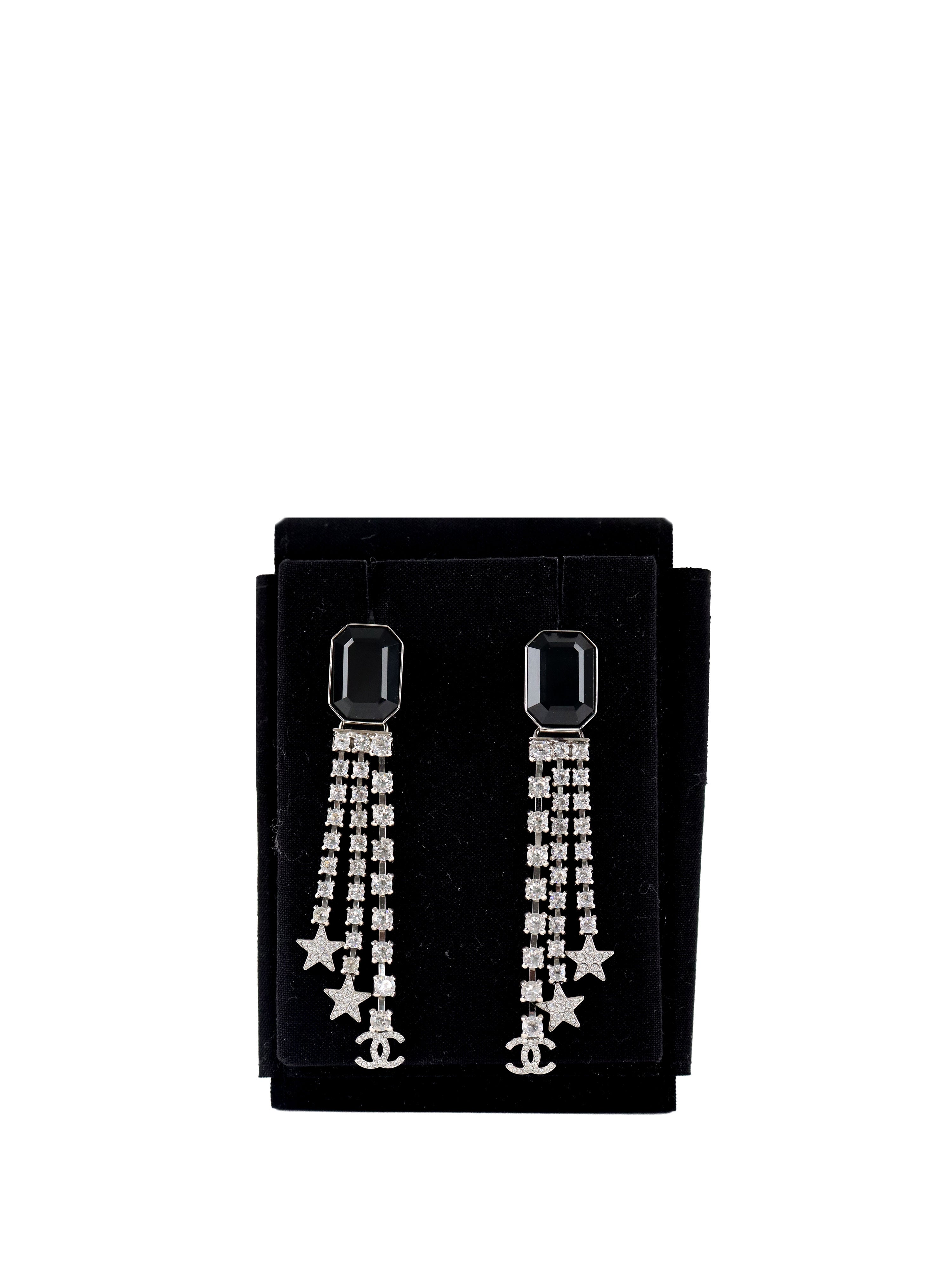 Chanel Black Square with Crystals and Star Drop Earring