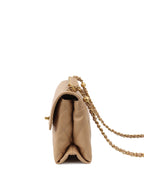 Chanel Beige Woven Chain Link Handle Flap Bag.