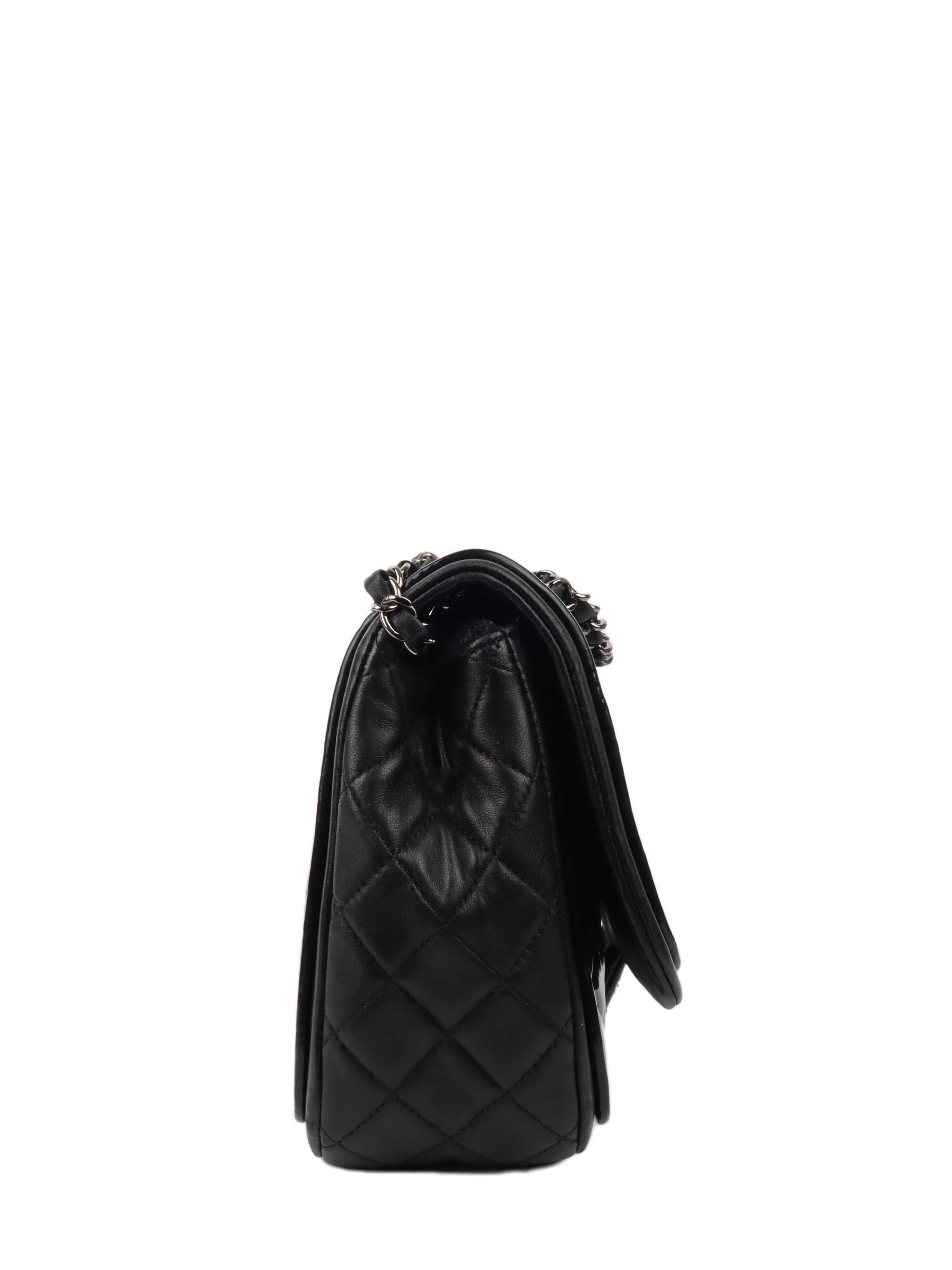 Chanel Black Patent Quilted Flap Bag SHW.