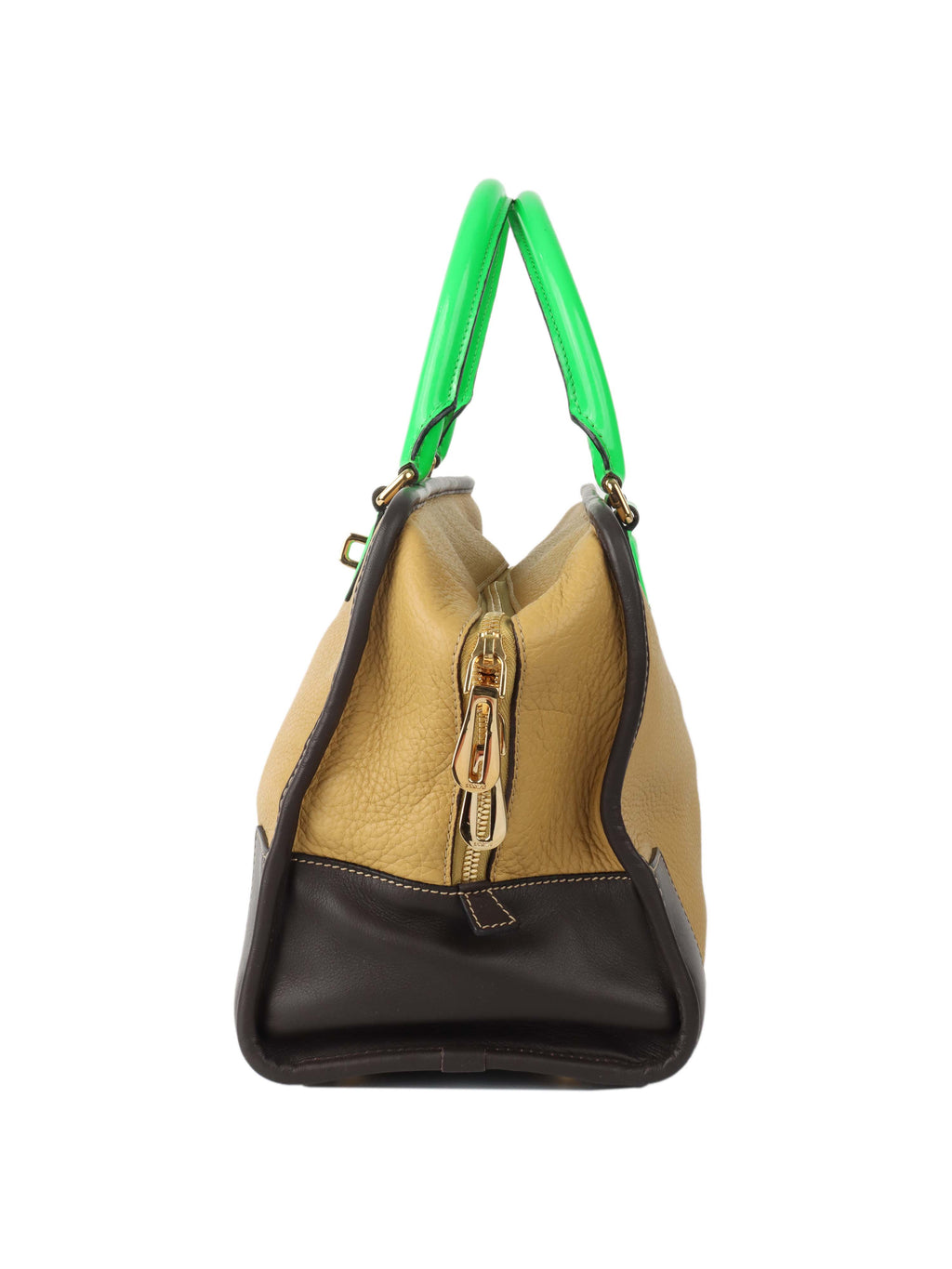 Loewe Amazona 36 Brown/beige with Green Top Handle.