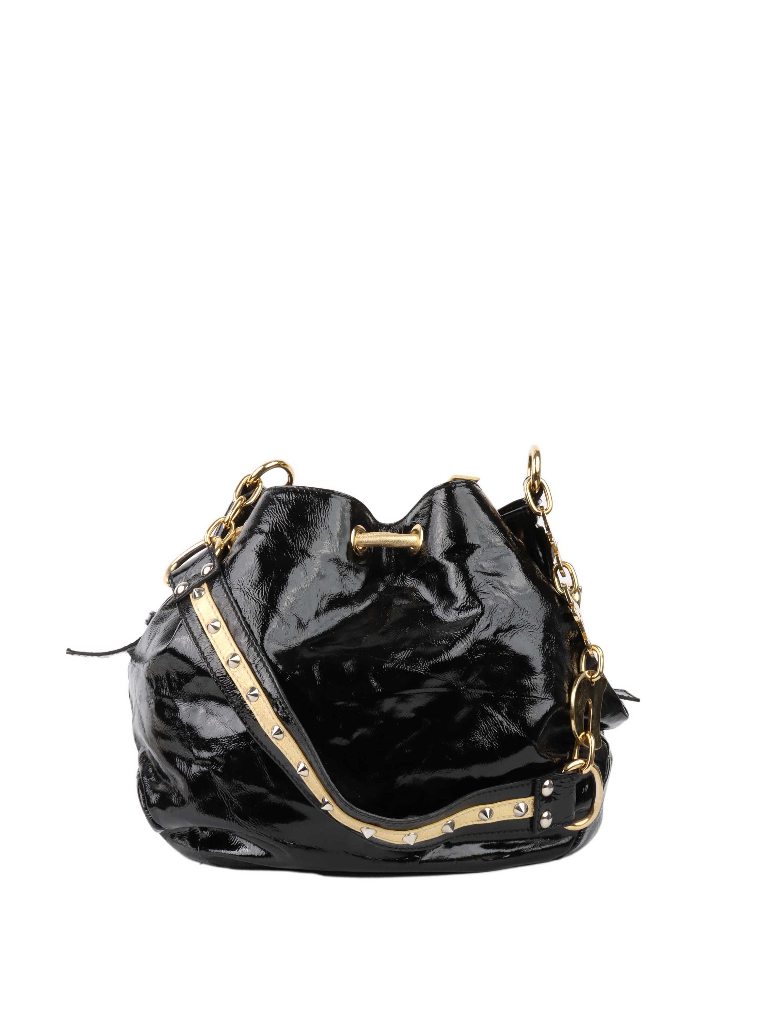 Dolce & Gabbana Black & Gold Patent Hobo Bag.