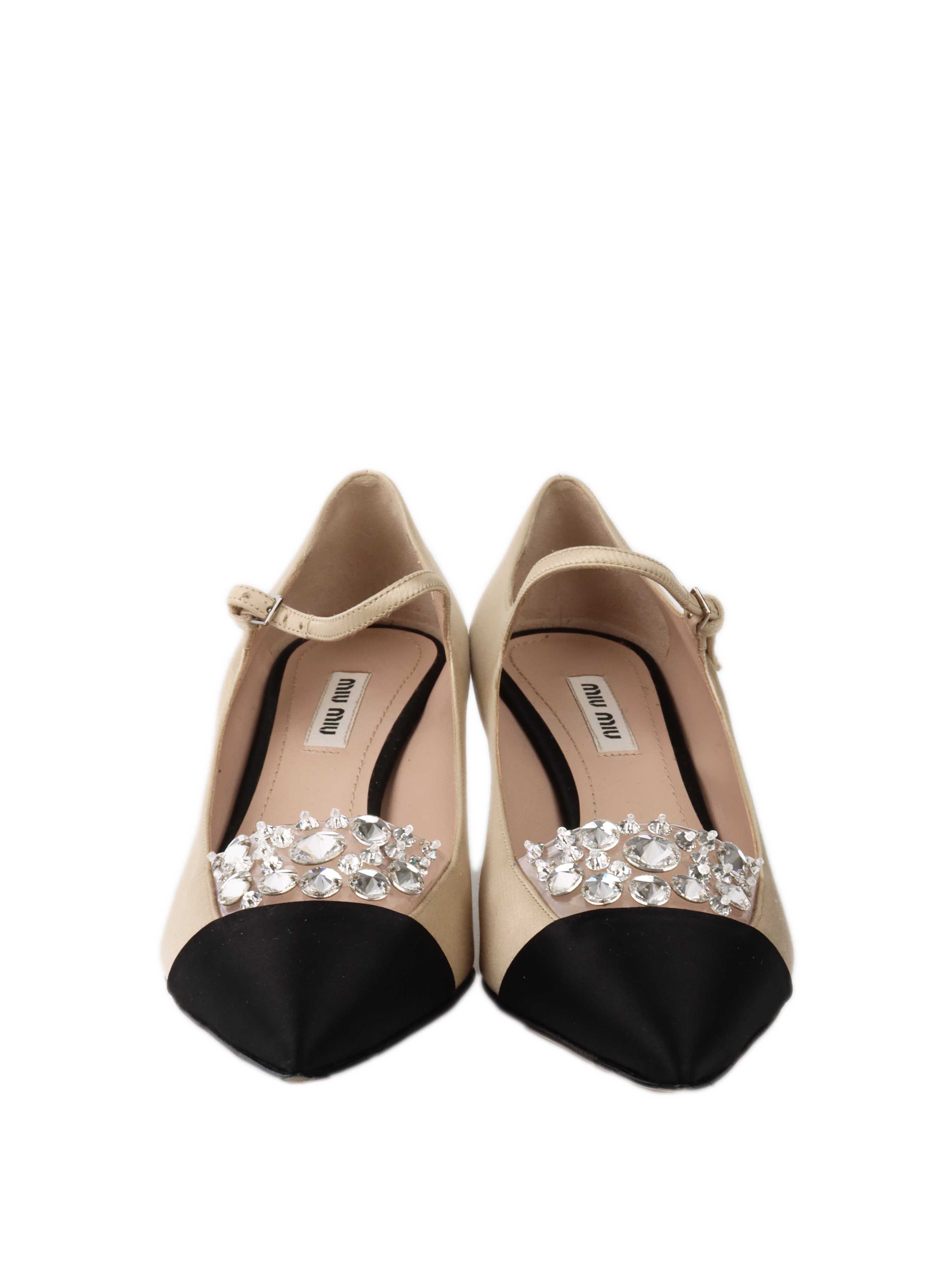 Miu Miu Champagne & Black Heels with Crystals 35.5.