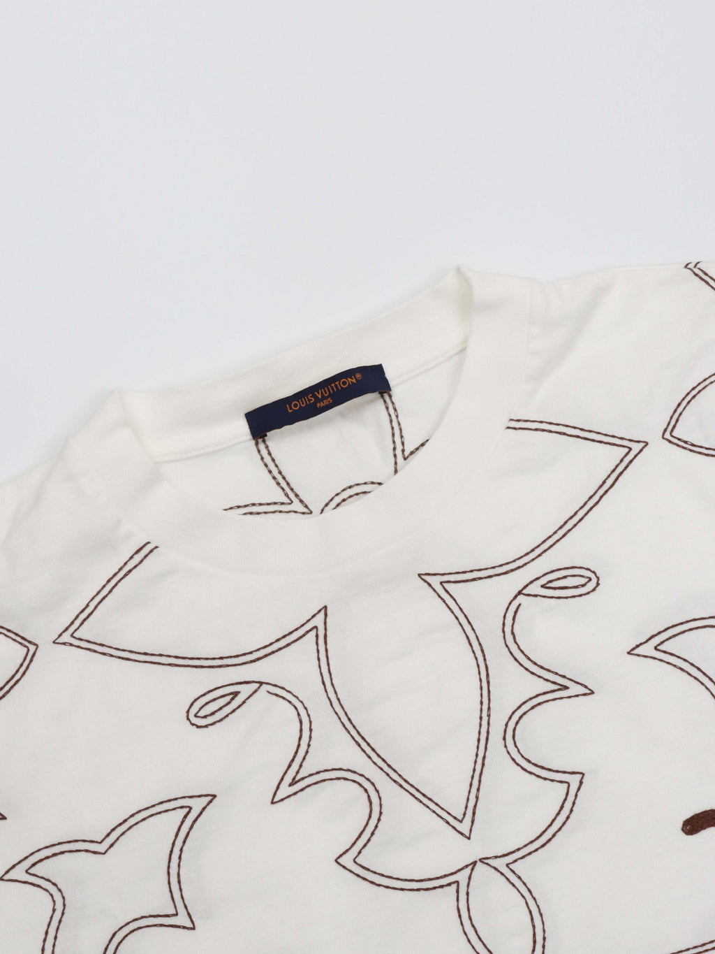 Louis Vuitton White/Brown Embroidered Cotton T-Shirt.