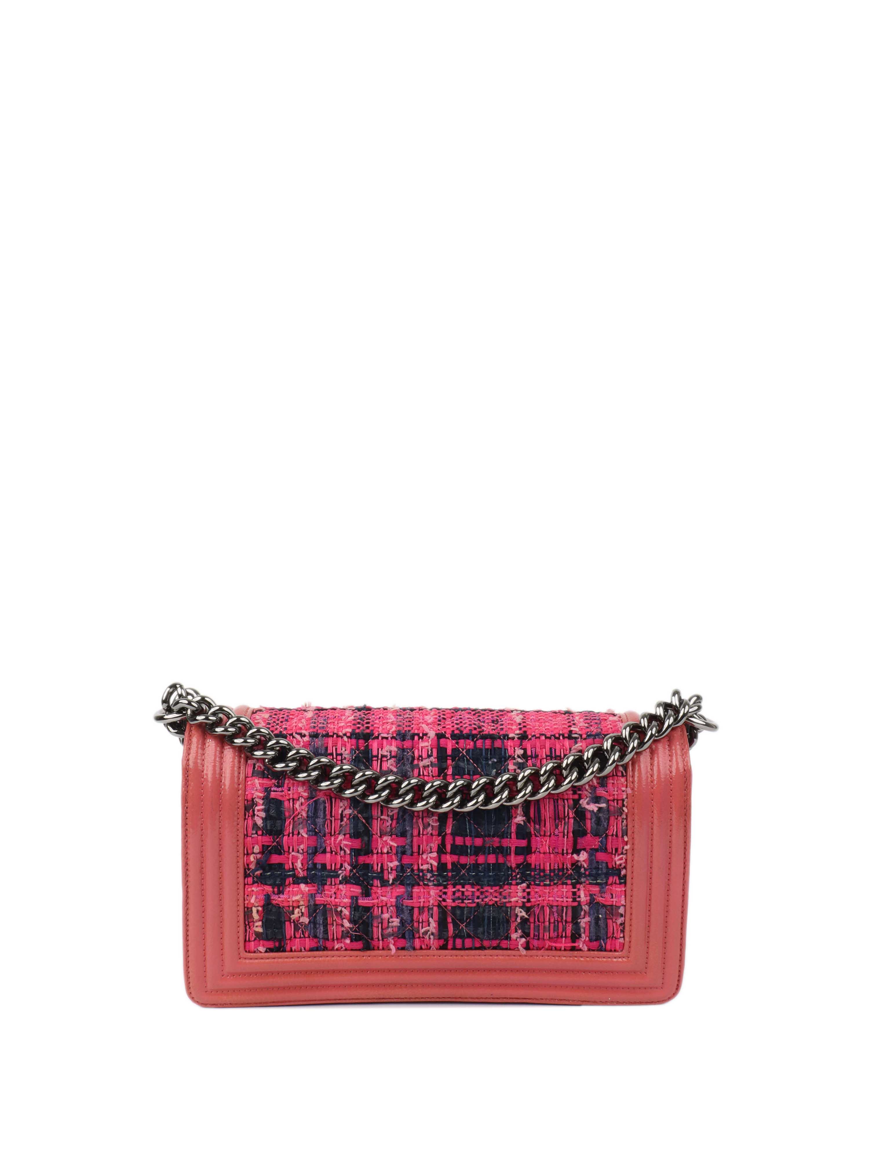 Chanel Medium Pink Tweed Boy Bag.