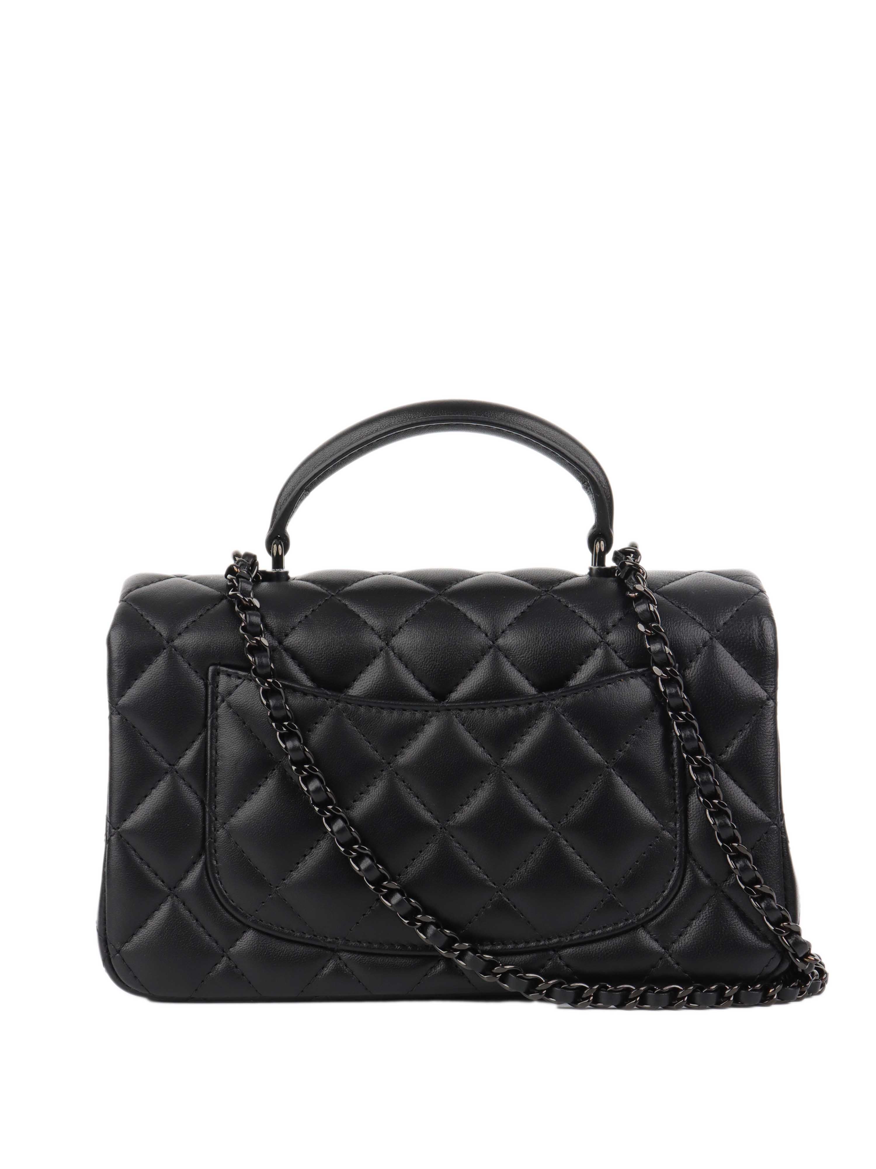 Chanel All Black Rectangular Classic Flap with Handle.