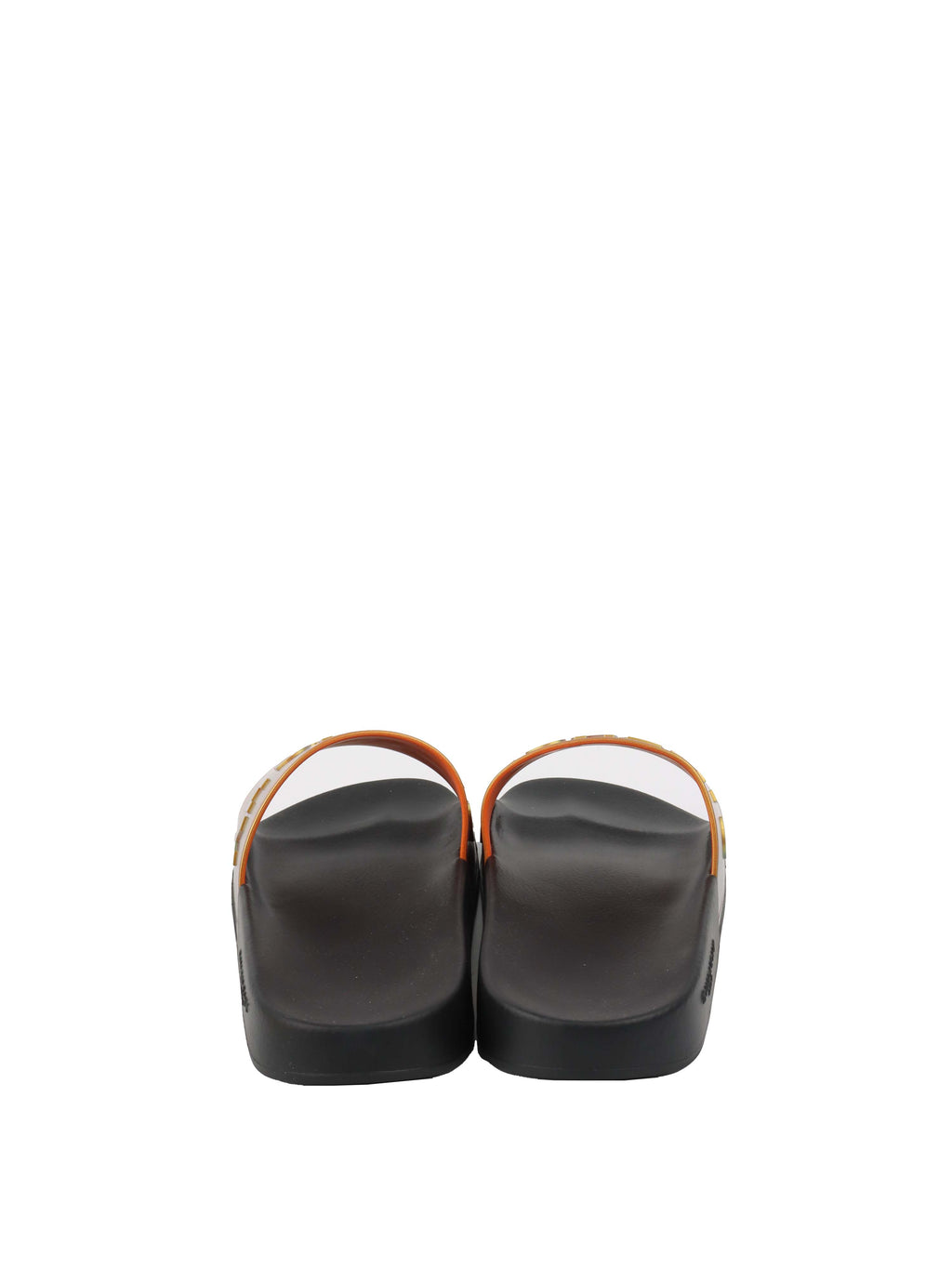 Givenchy Black/ Orange Iridescent Logo Slide Sandal.
