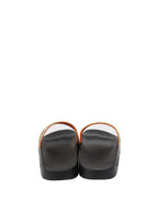 Givenchy Black/ Orange Iridescent Logo Slide Sandal.
