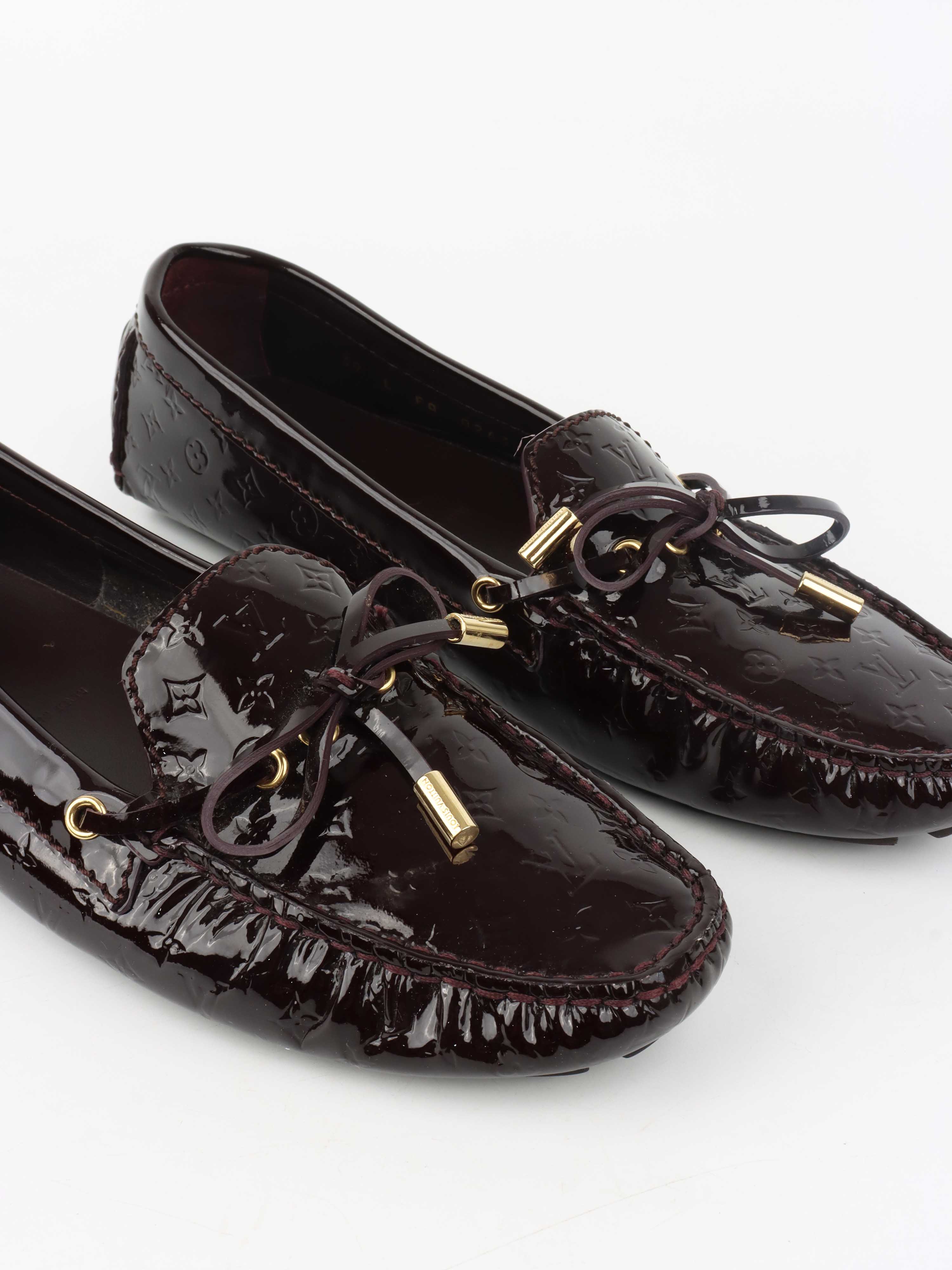 Louis Vuitton Burgundy Patent Leather Oxford Loafers.