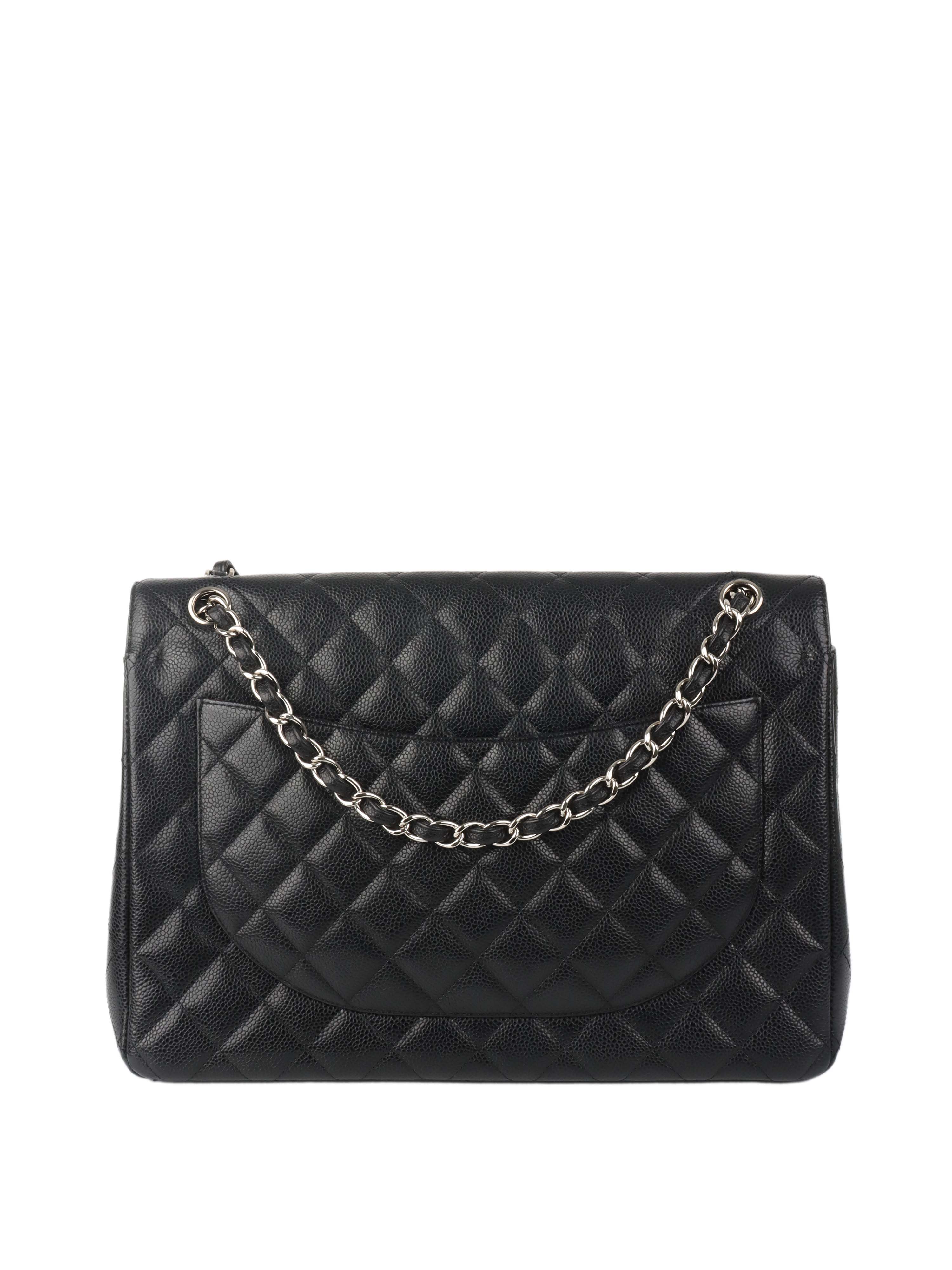 Chanel Black Caviar Maxi Double Classic Flap SHW.