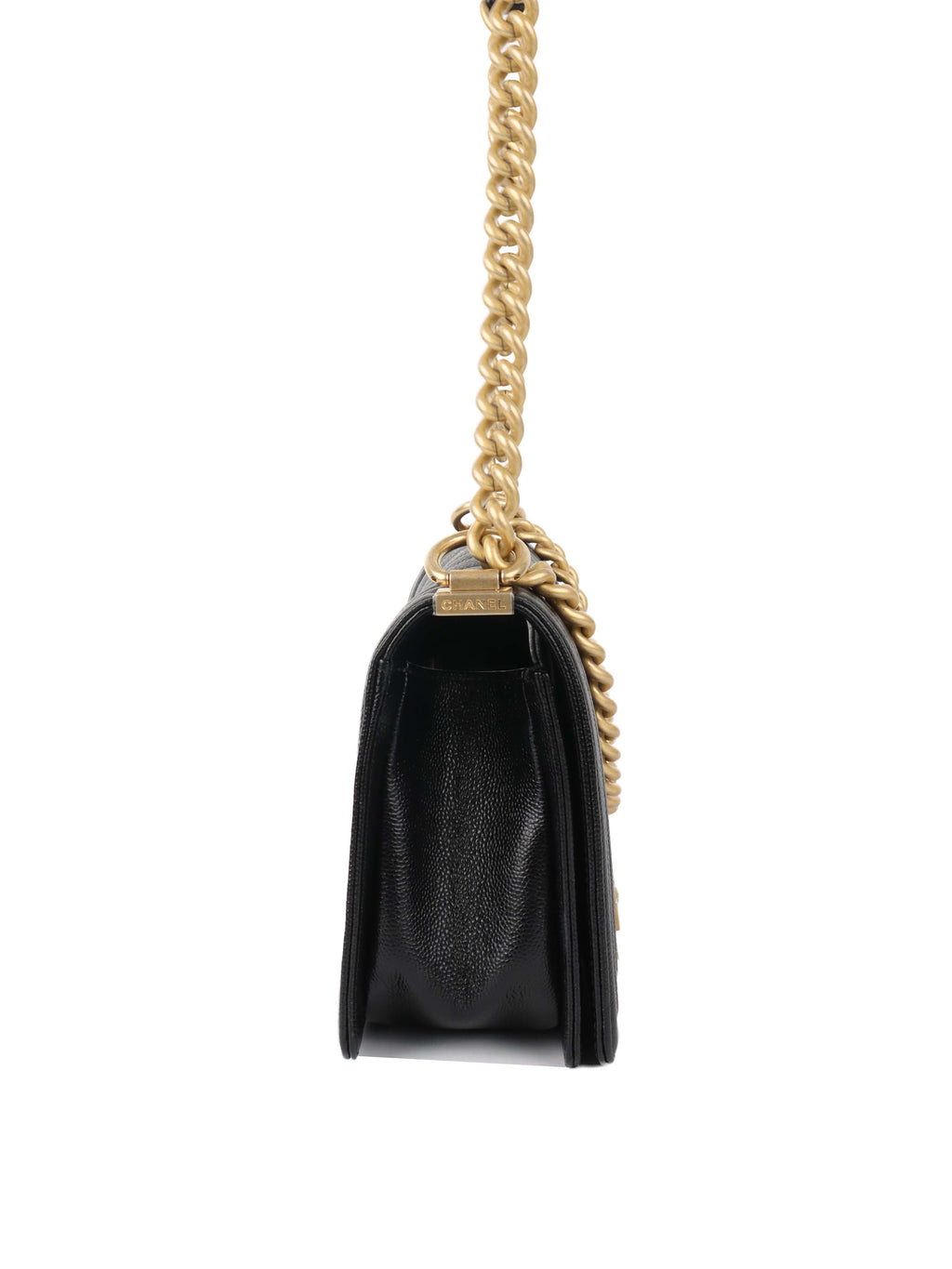 Chanel Black Chevron Caviar Medium Boy Bag.