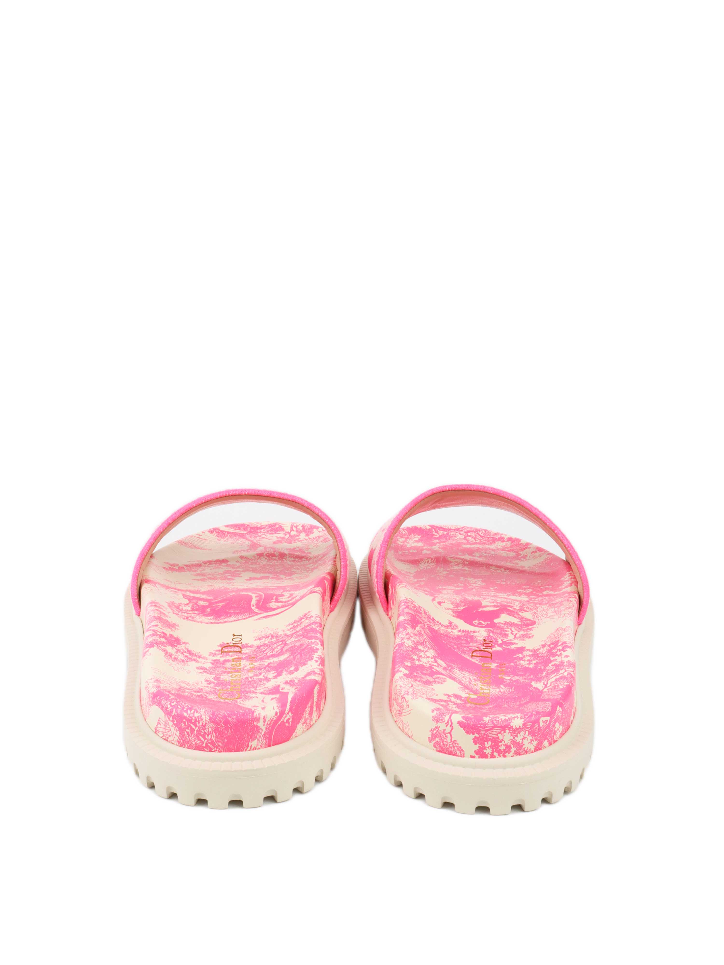 Dior Dway Rubber Slides in White & Fluro Pink.