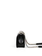 Chanel Black Crinkled Patent with Diamond Quilted Lock Medium Boy Bag