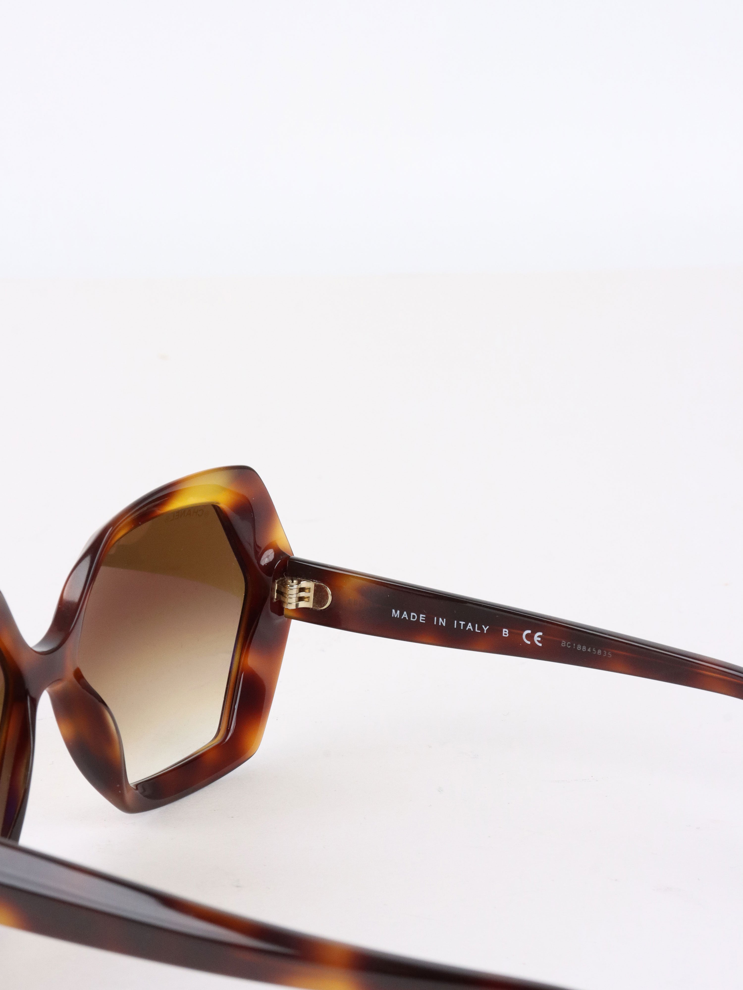 Chanel Brown Tortoise Hexagonal Gradient Sunglasses