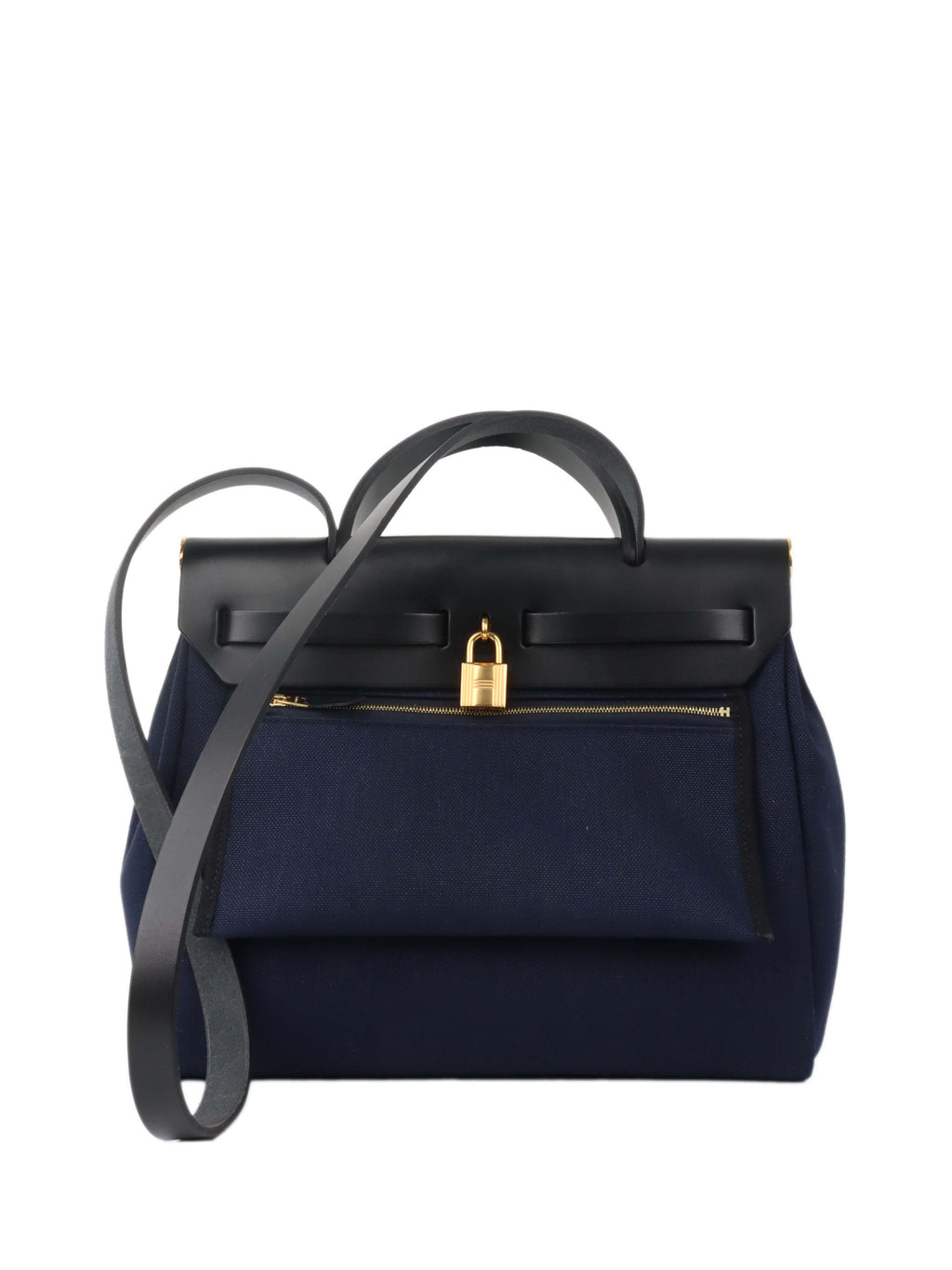Hermes Herbag Zip 31 Bleu Marine/Noir.