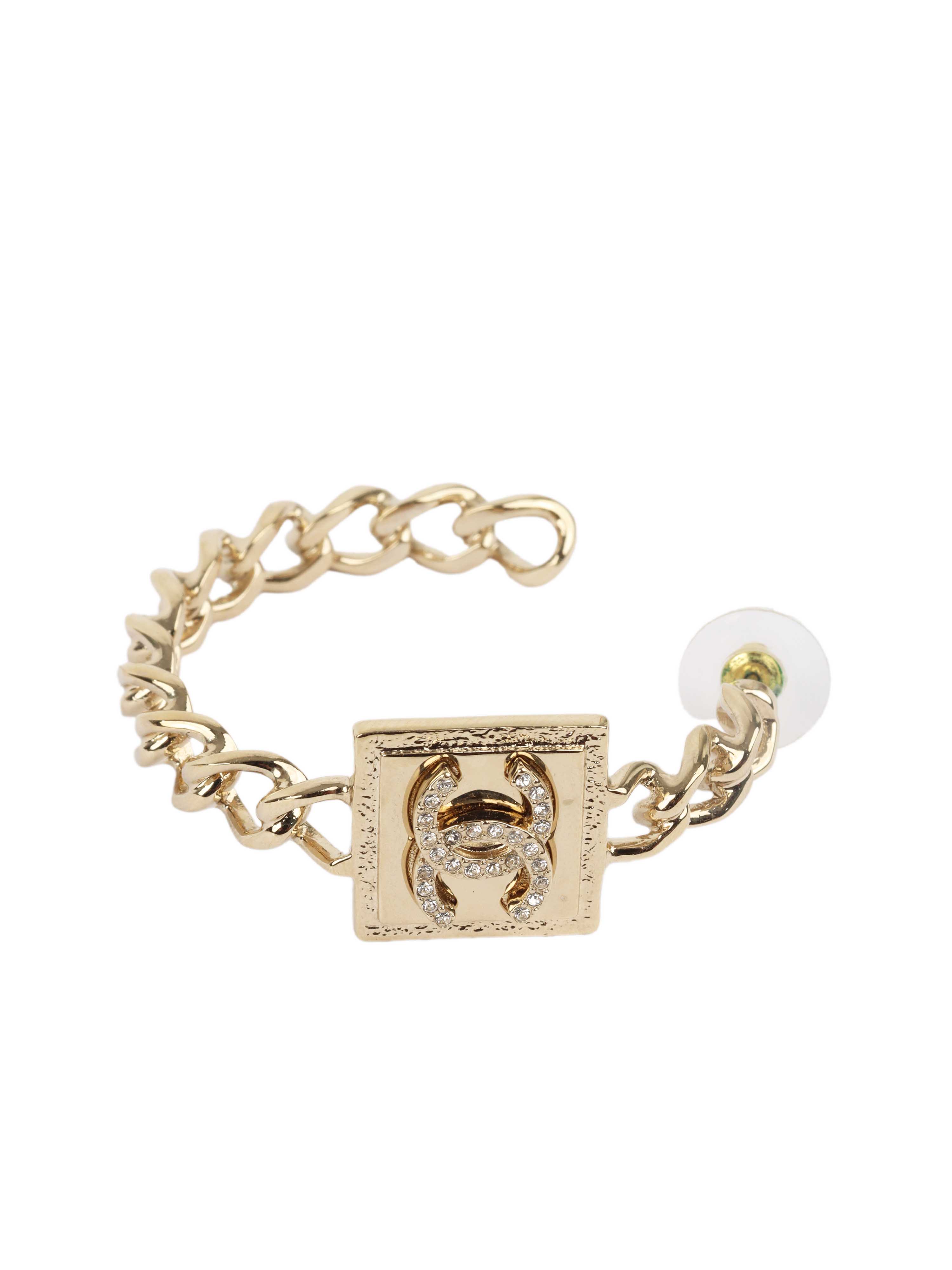 Chanel Crystal Square Chain Hoop Earrings.