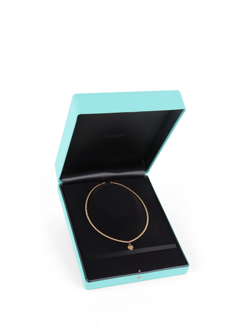 Tiffany & Co Yellow Gold Mini Heart Tag Bead Necklace