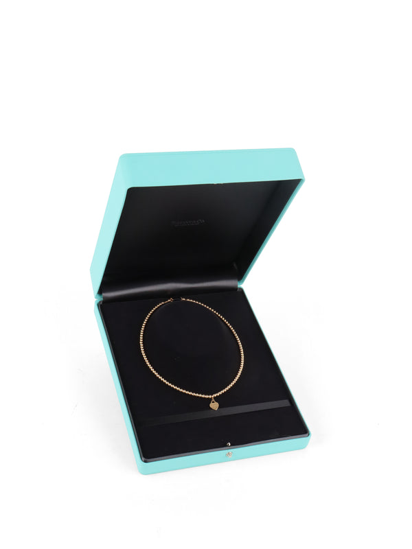 Tiffany & Co Yellow Gold Mini Heart Tag Bead Necklace