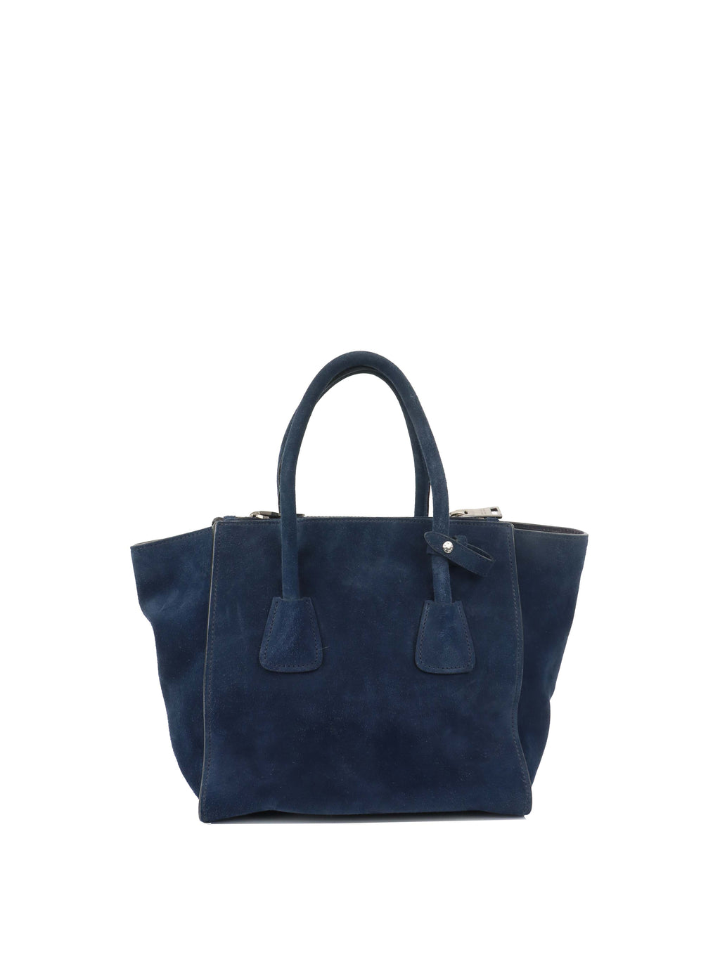 Prada Royal Blue Suede Double Zipped Shoulder Bag.