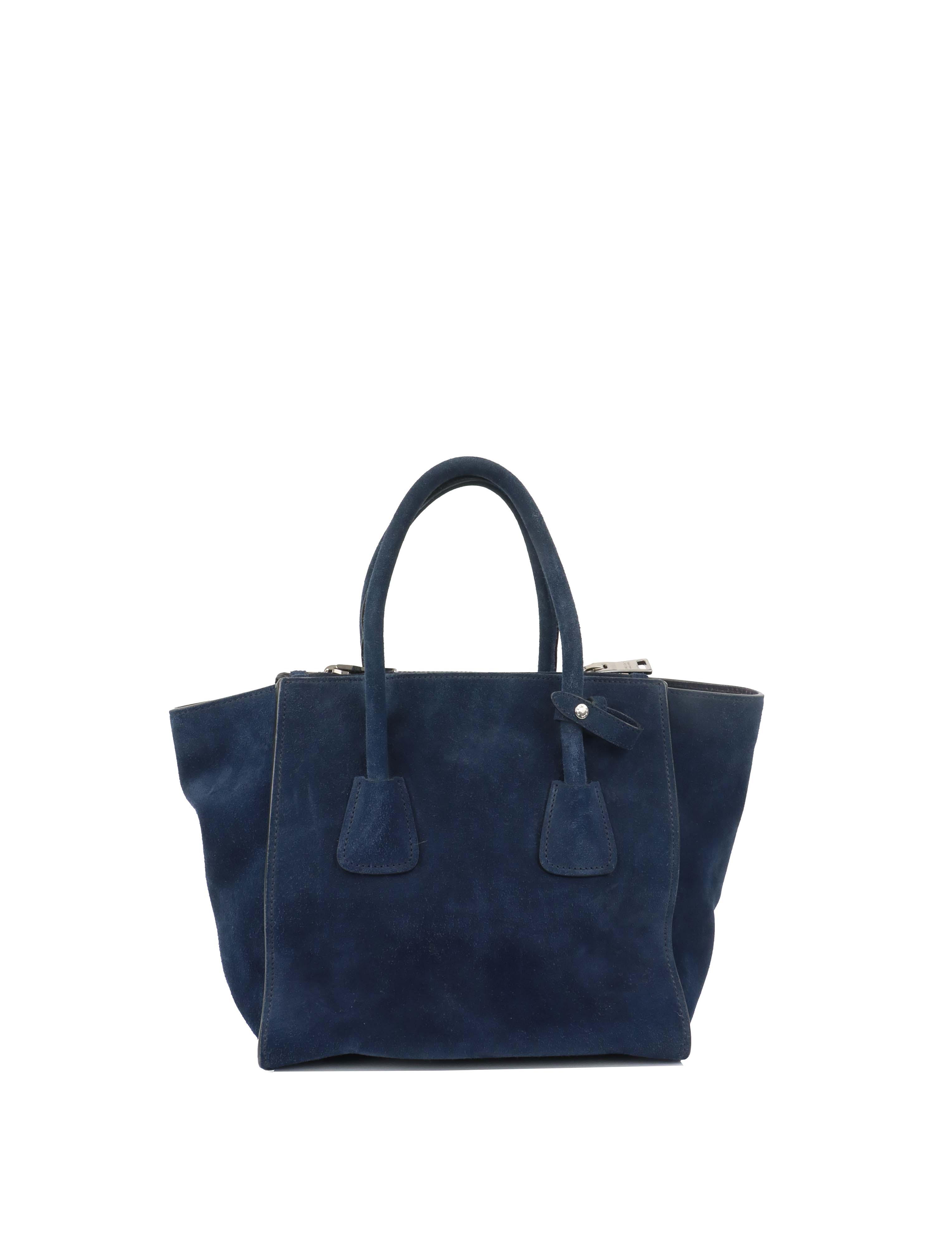 Prada Royal Blue Suede Double Zipped Shoulder Bag