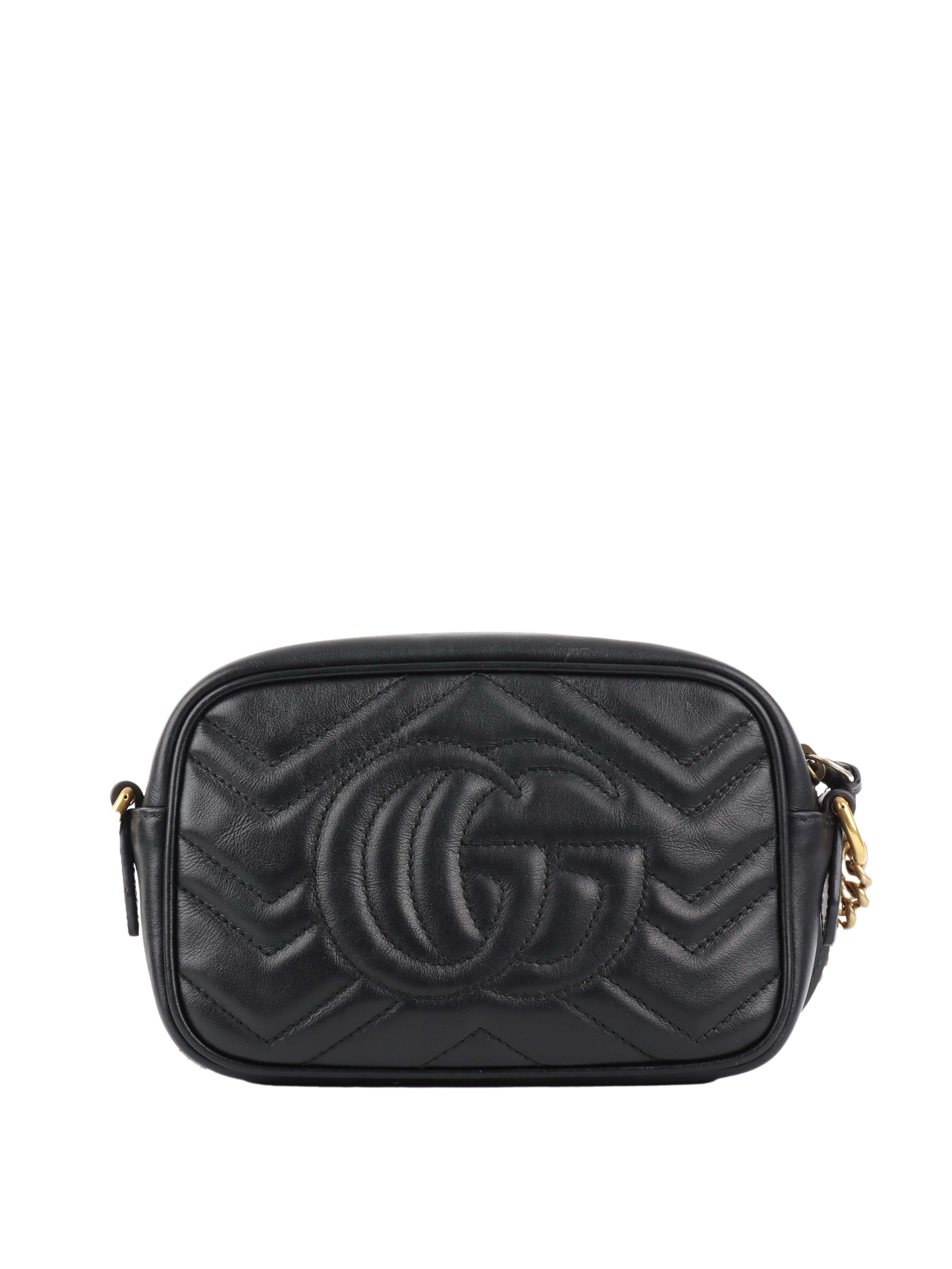 Gucci Black Mini Marmont Camera Bag.