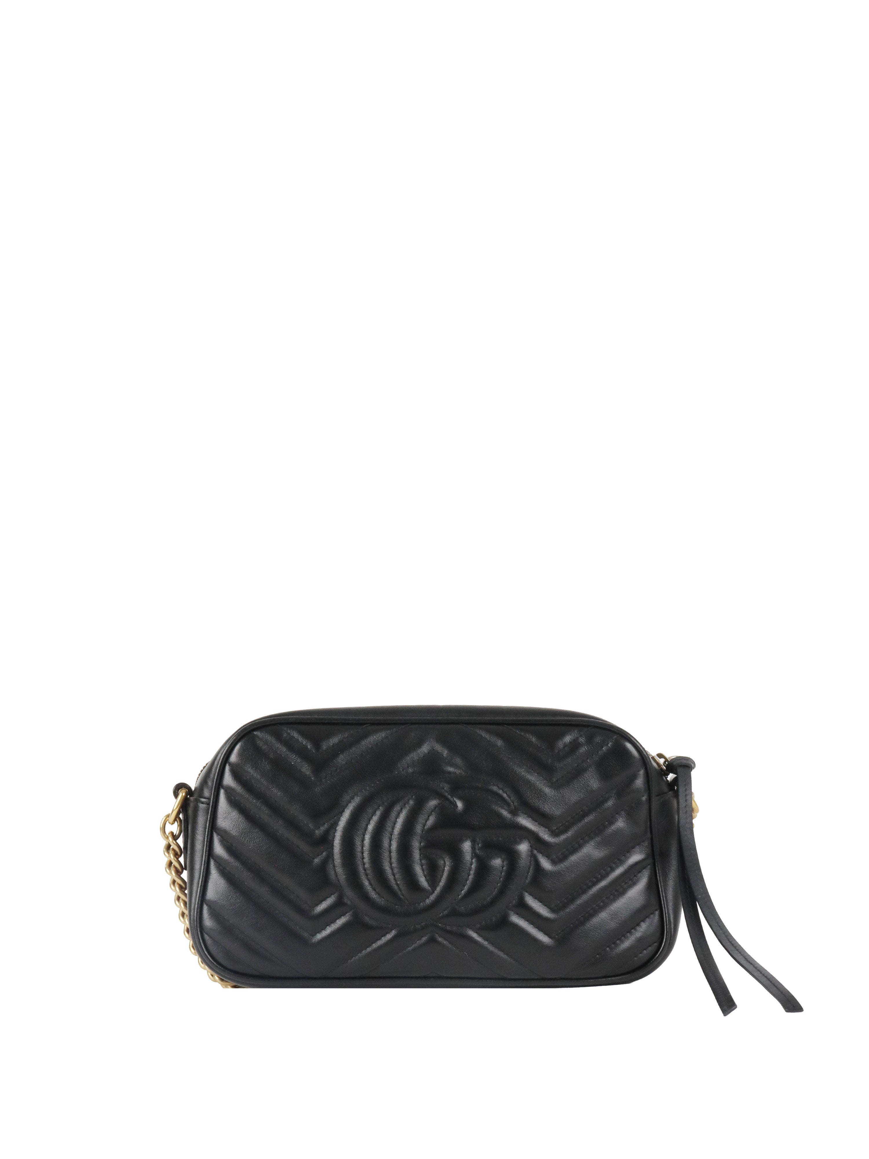 Gucci Black Small GG Marmont Camera Bag.