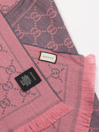 Gucci Grey & Pink GG Supreme Jacquard Scarf.