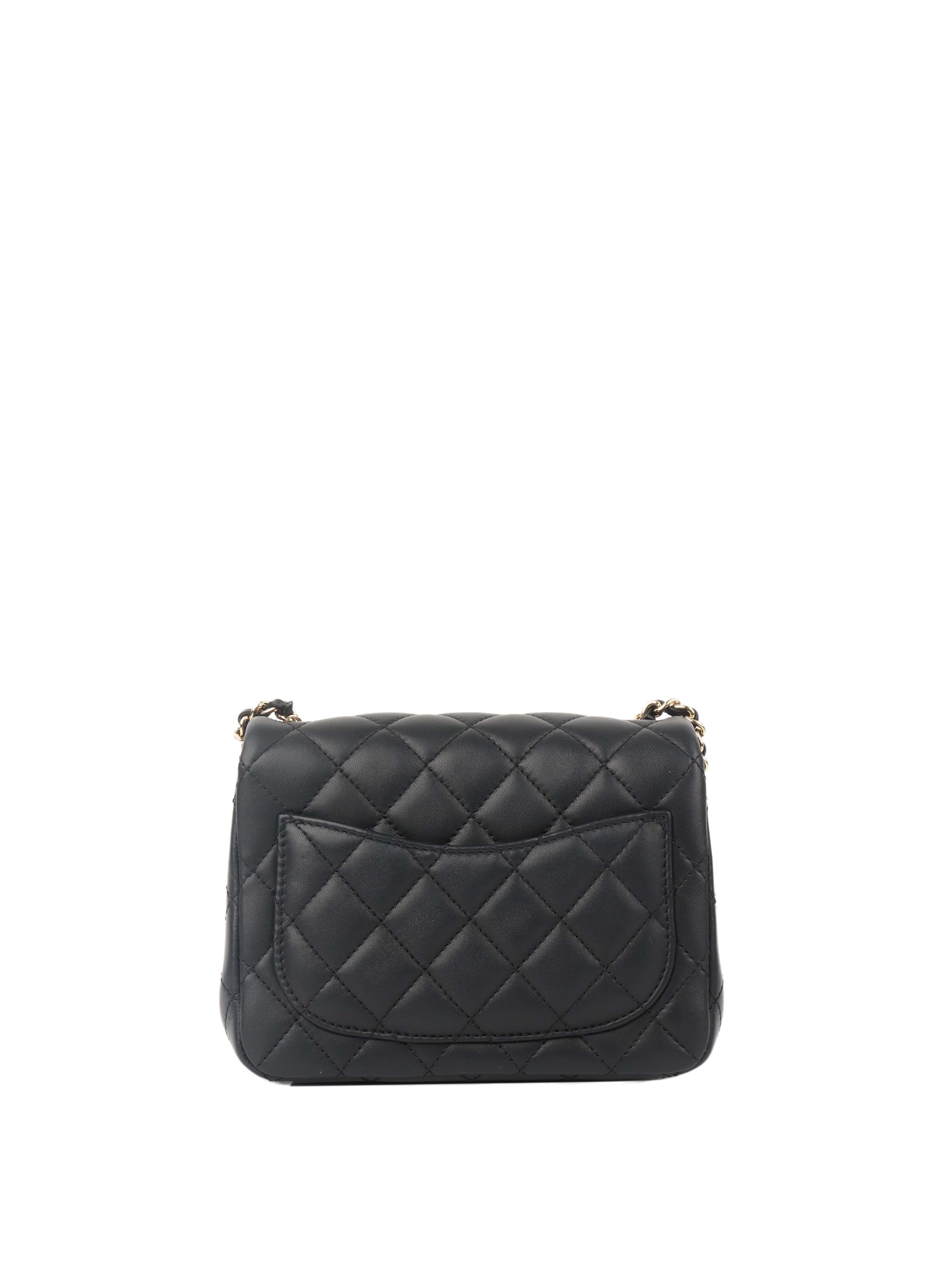 Chanel Black Lambskin Square Classic Flap with Pearl Crush