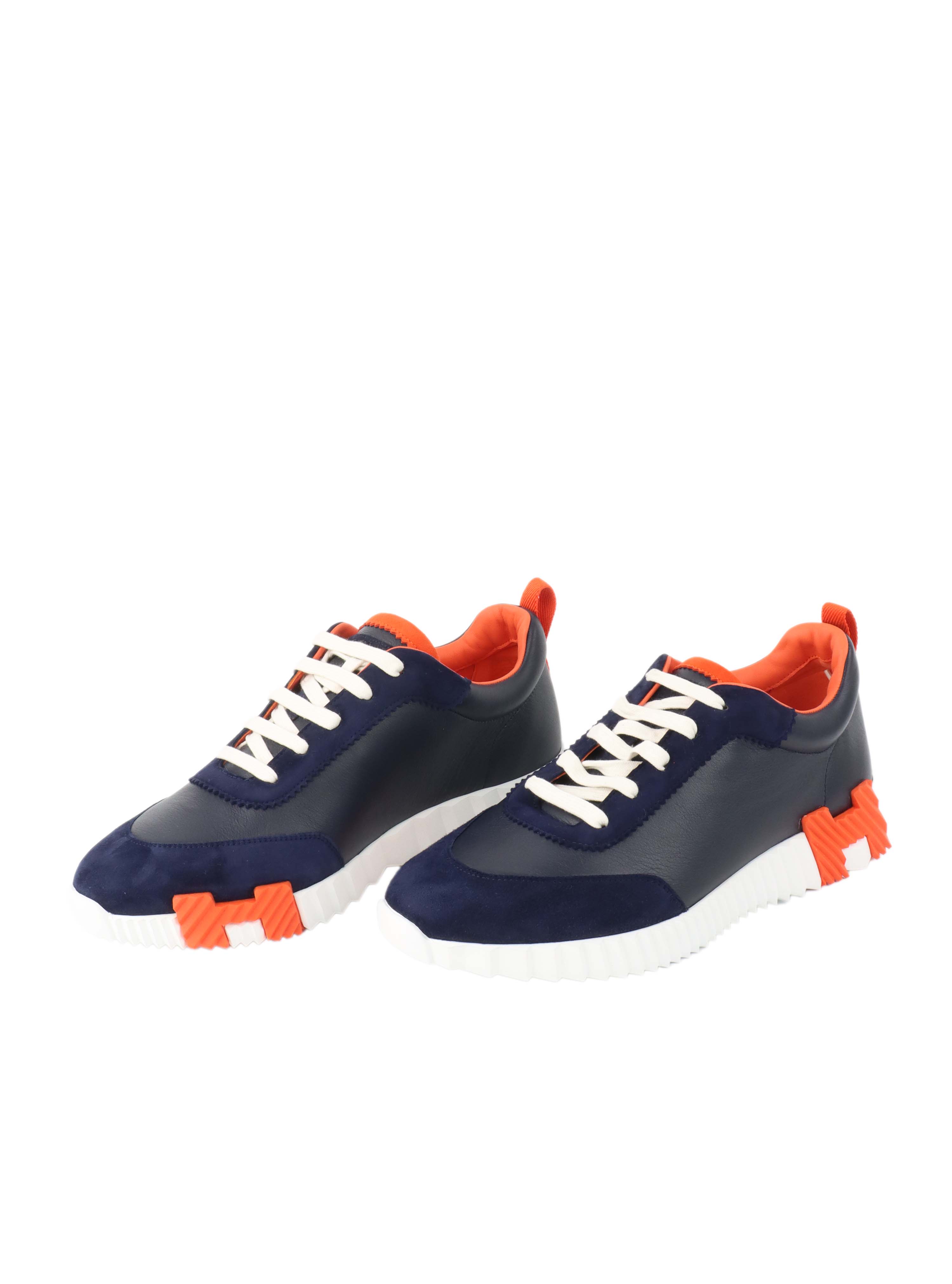Hermes Navy/Orange Bouncing Sneakers size 42.