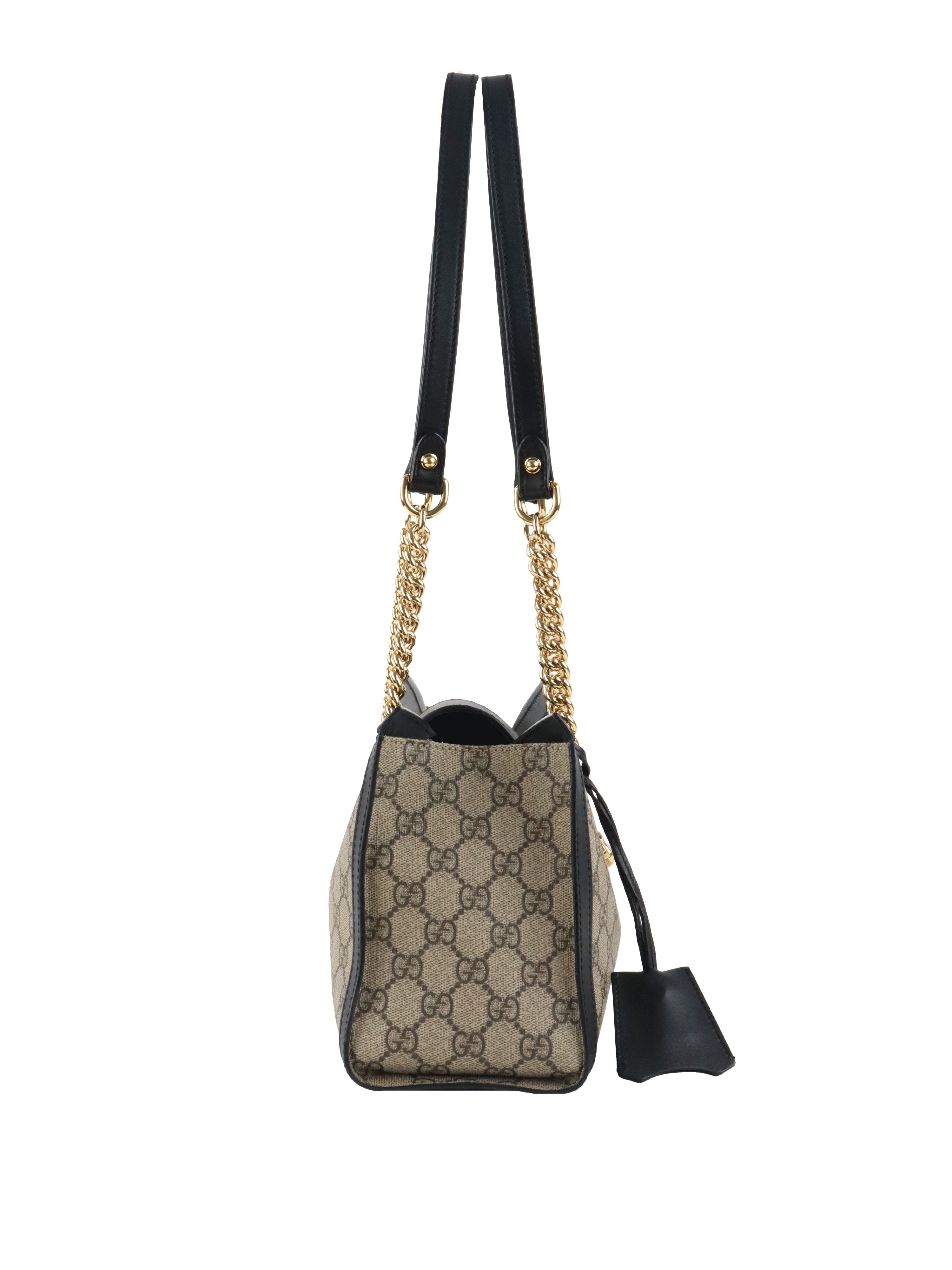 Gucci Small Black GG Supreme Canvas Padlock Tote.