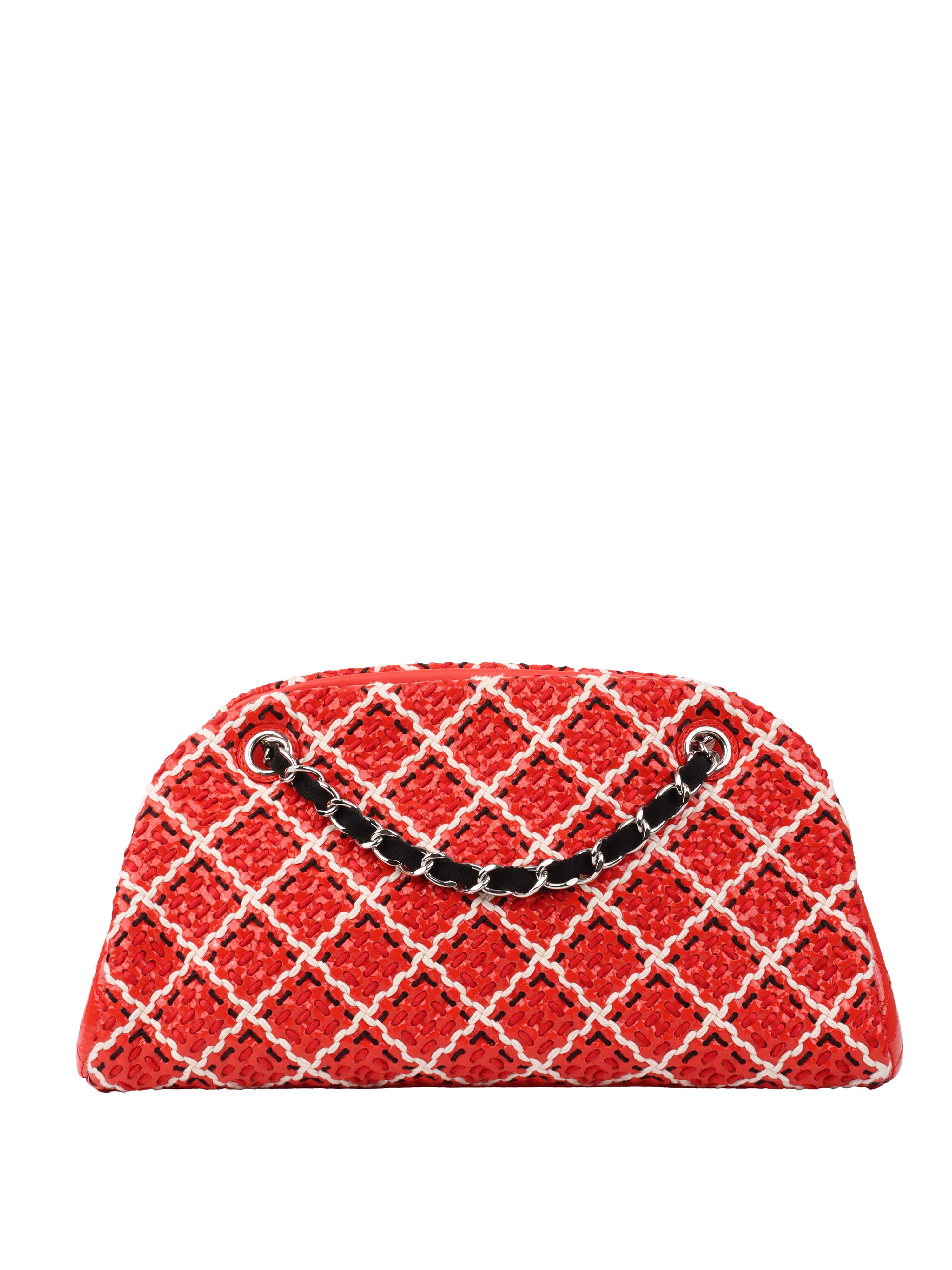 Chanel Limited Edition Red Patent & Tweed Double Chain Tote