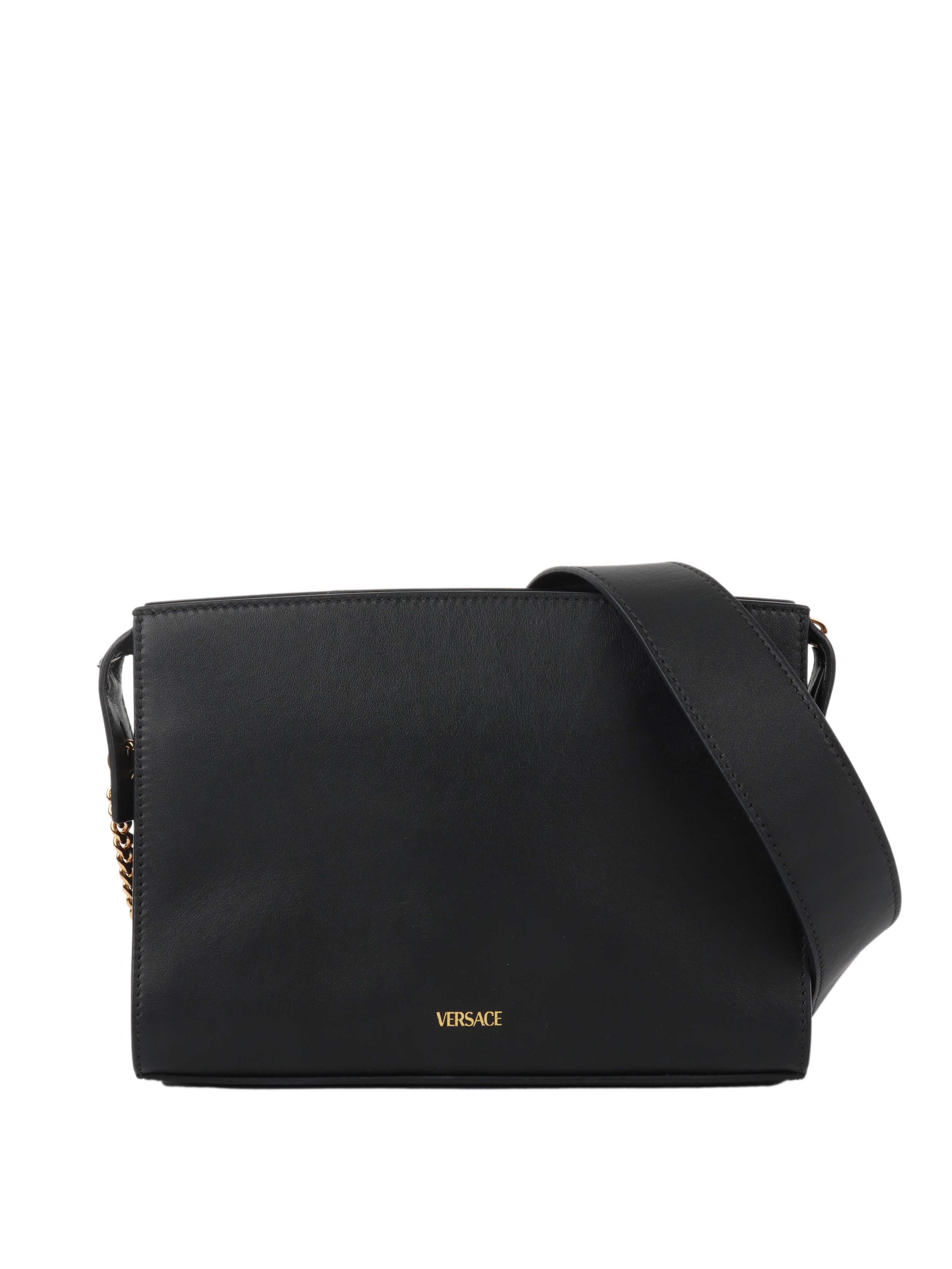 Versace Black Virtus Chain Shoulder Bag.
