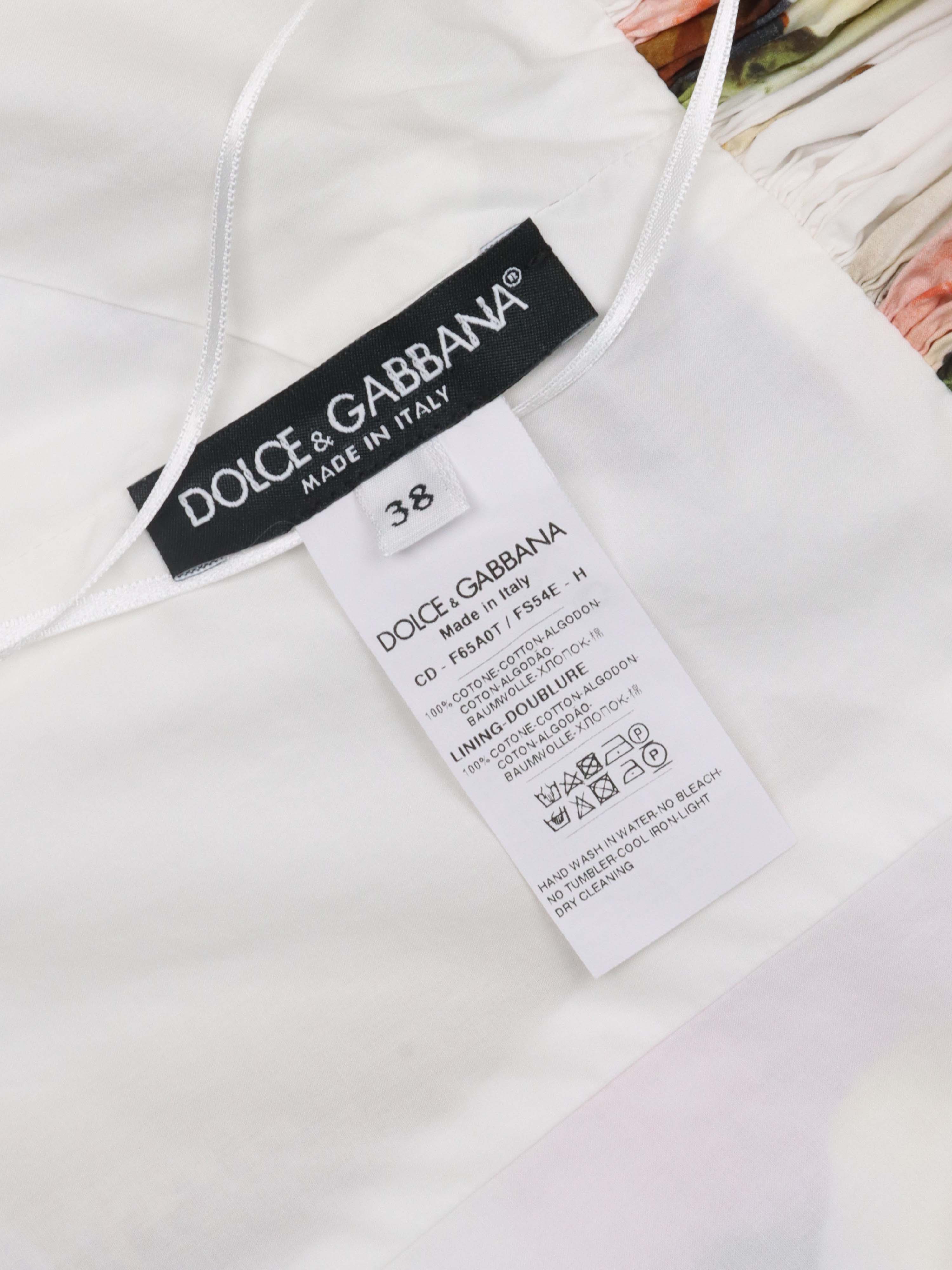 Dolce & Gabbana White Ice Cream Print Cotton Gathered Dress.