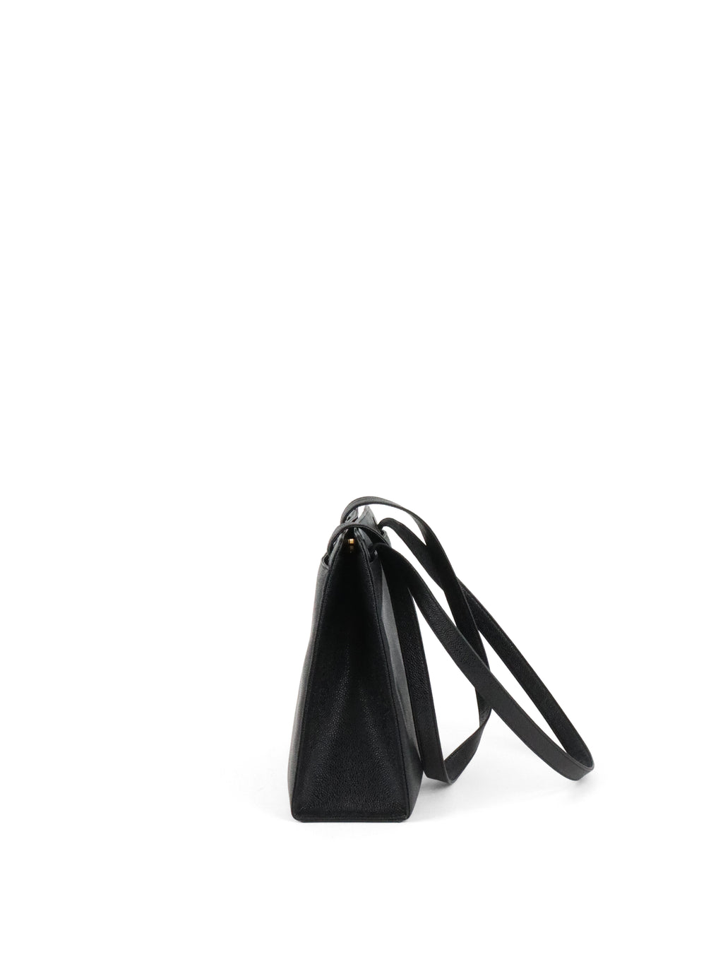 Chanel Vintage Stitched Logo Black Caviar Tote
