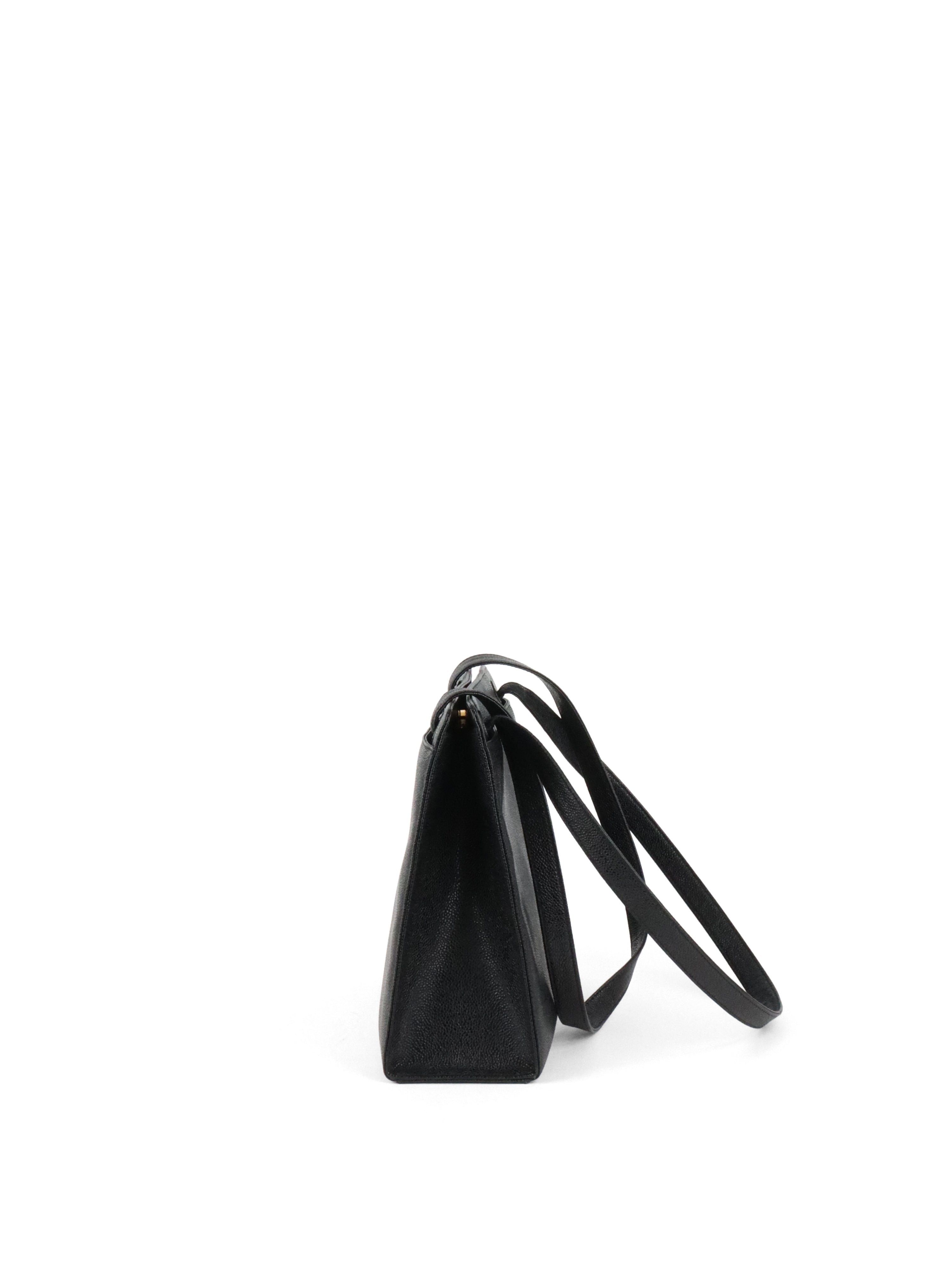 Chanel Vintage Stitched Logo Black Caviar Tote