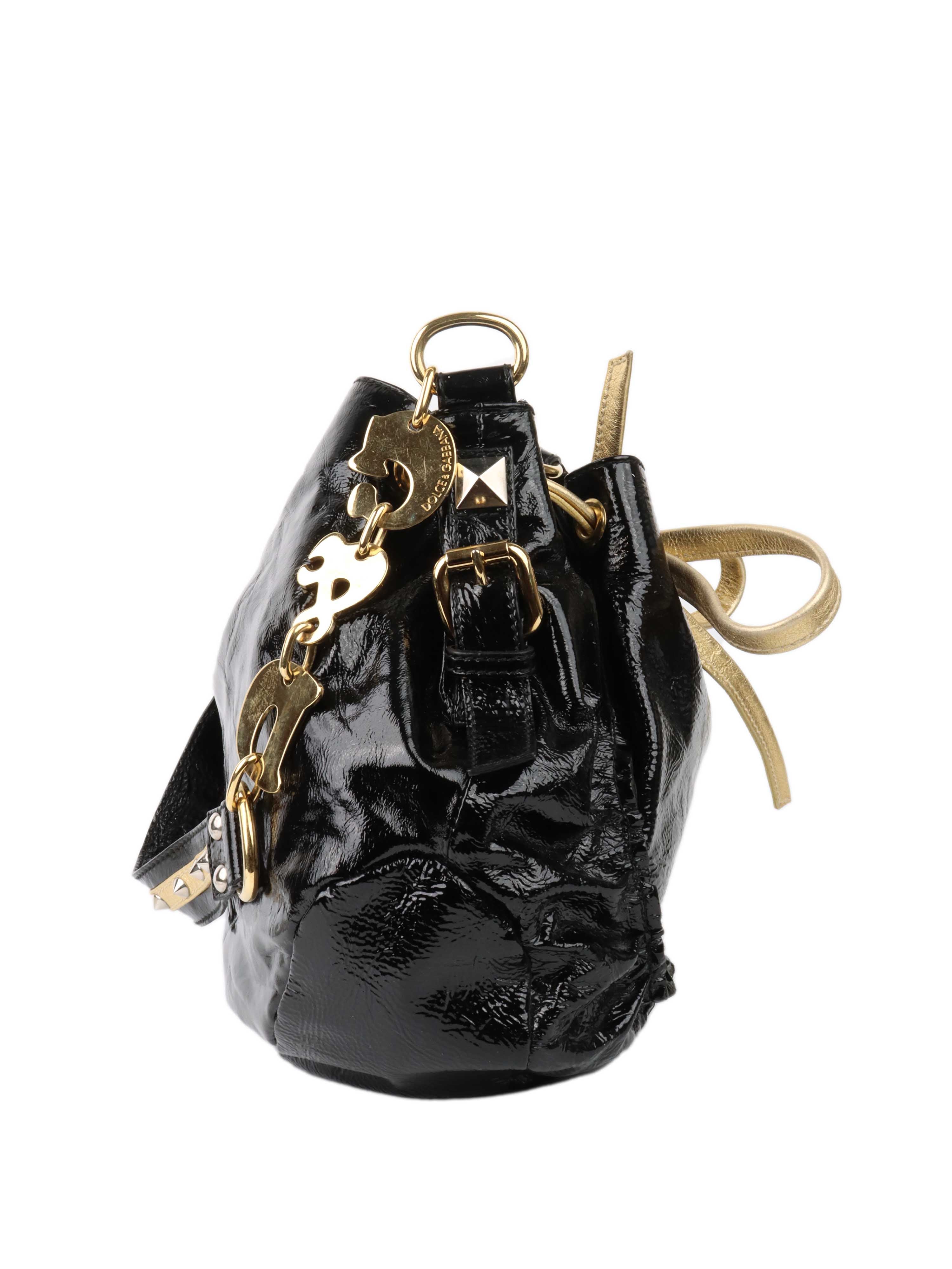 Dolce Gabbana Black Gold Patent Hobo Bag. Votre Luxe