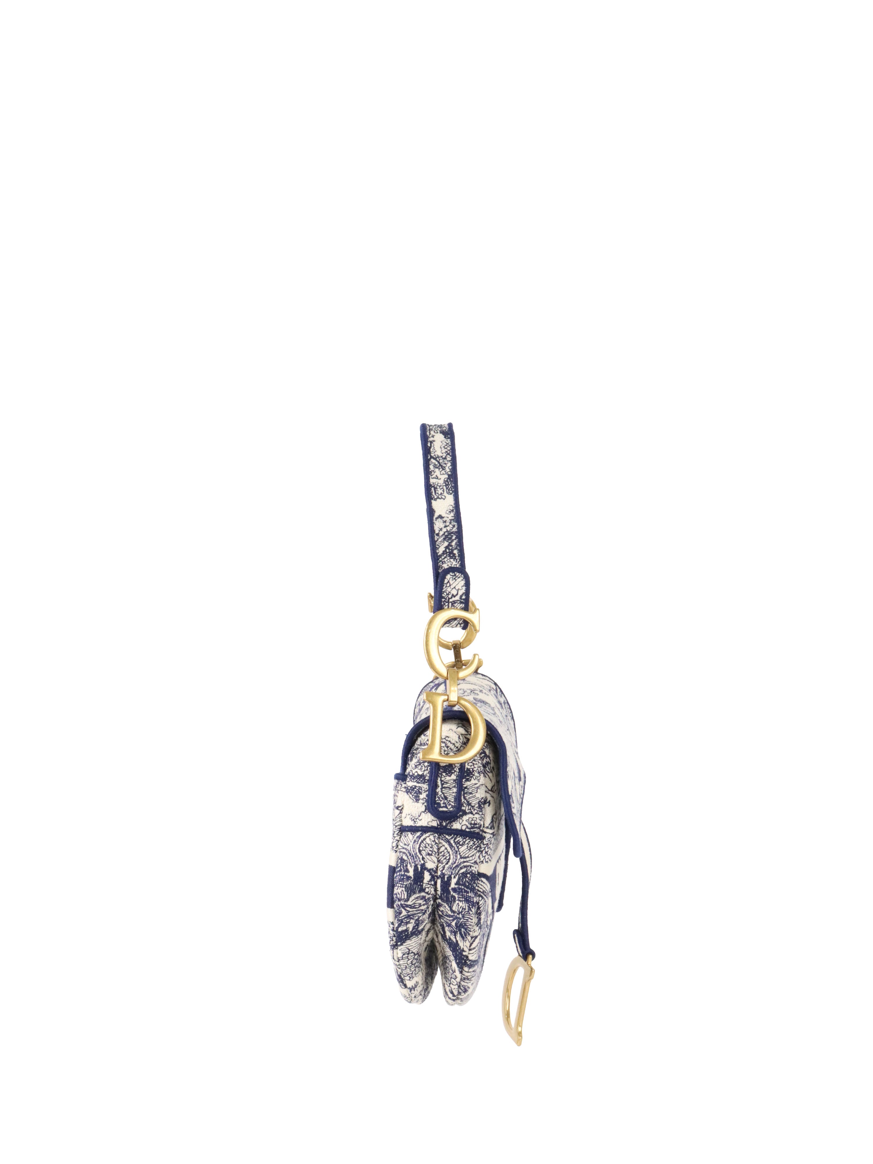 Dior Medium Blue Toile De Jouy Embroidered Saddle Bag