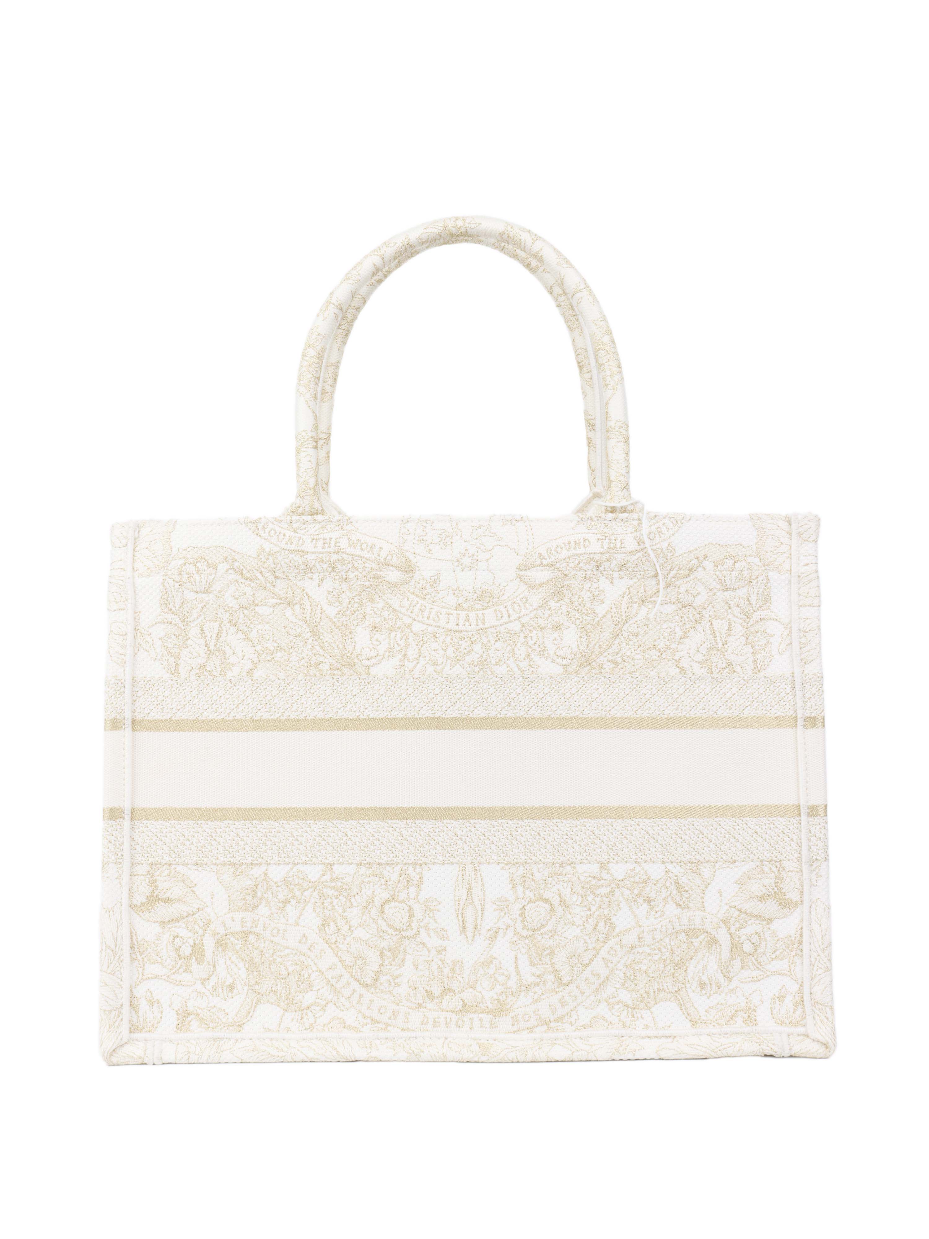 Dior White and Gold Medium Book Tote.