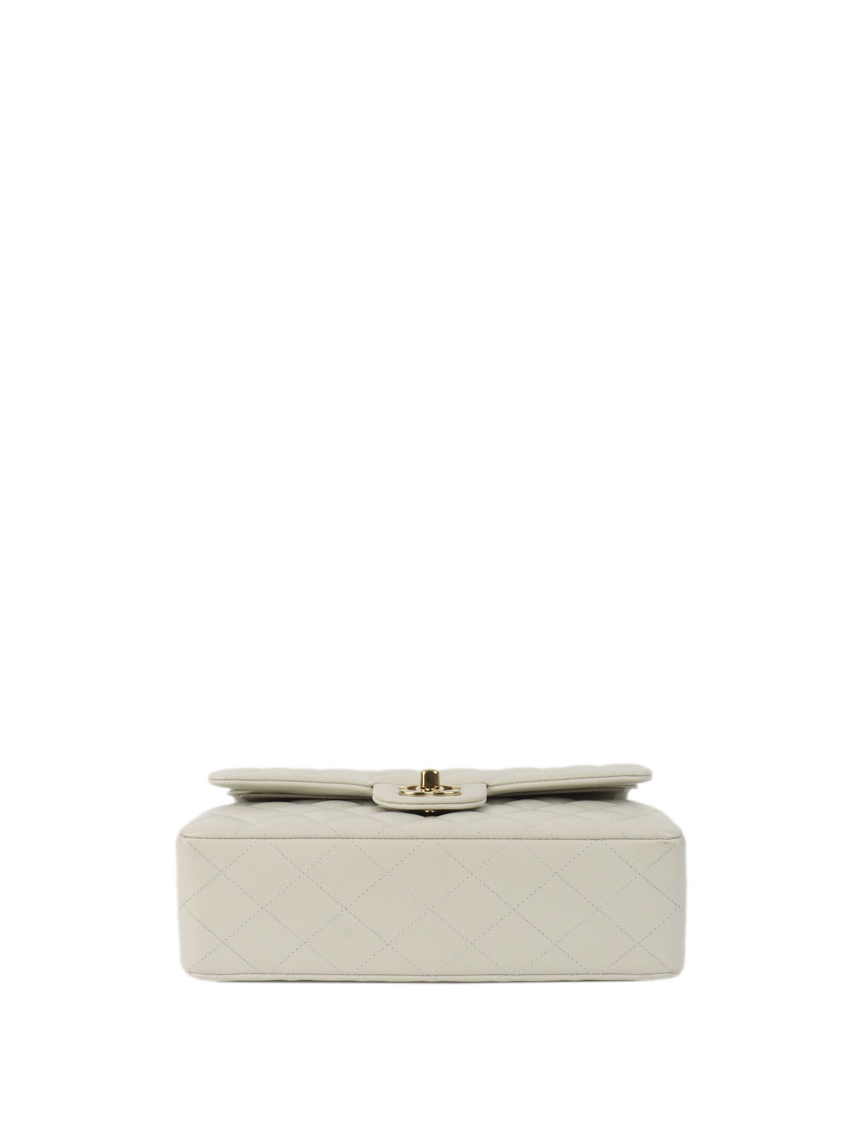 Chanel 21A  Light Grey Caviar Small Classic Flap LGHW.