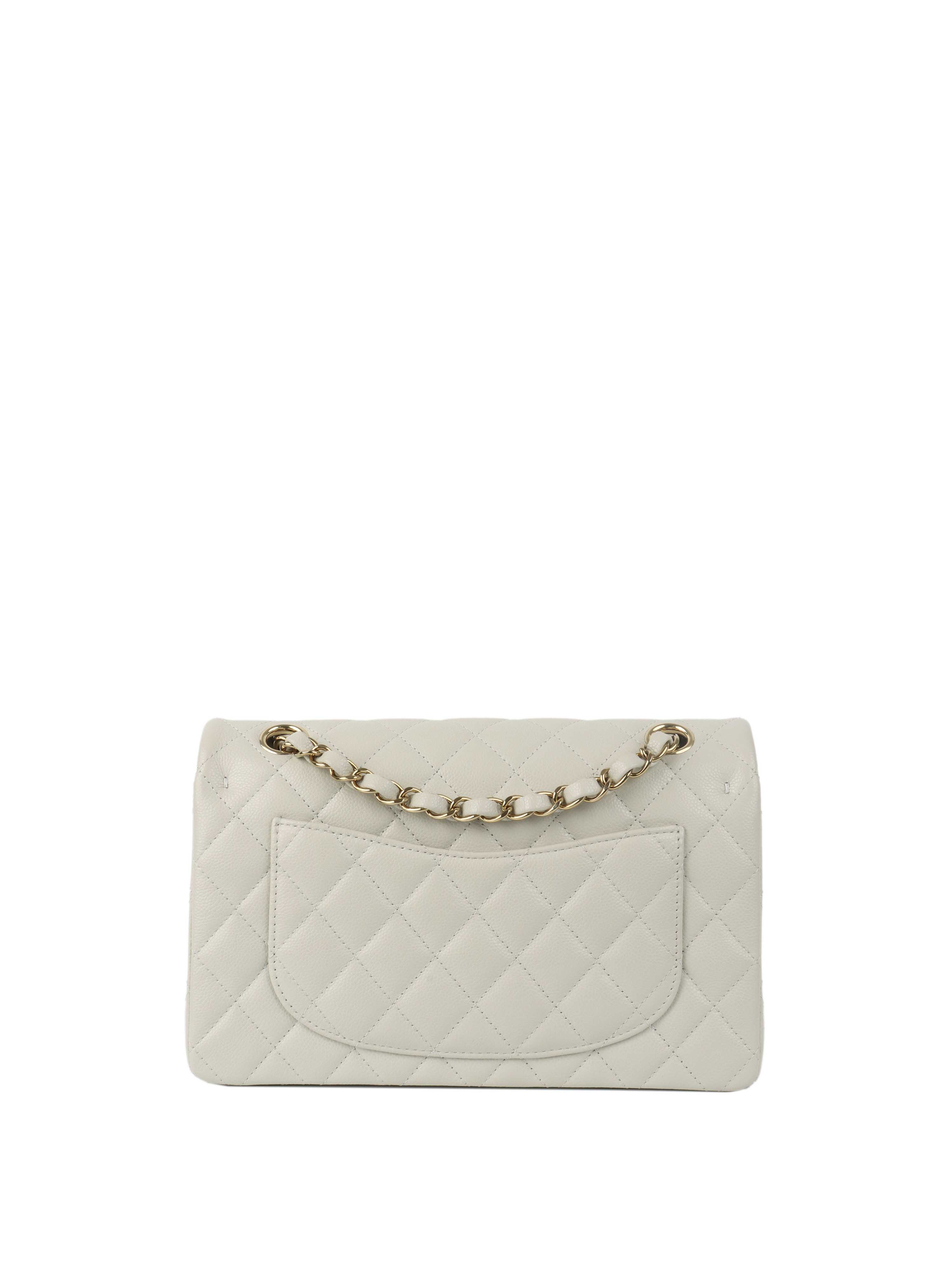 Chanel 21A  Light Grey Caviar Small Classic Flap LGHW.