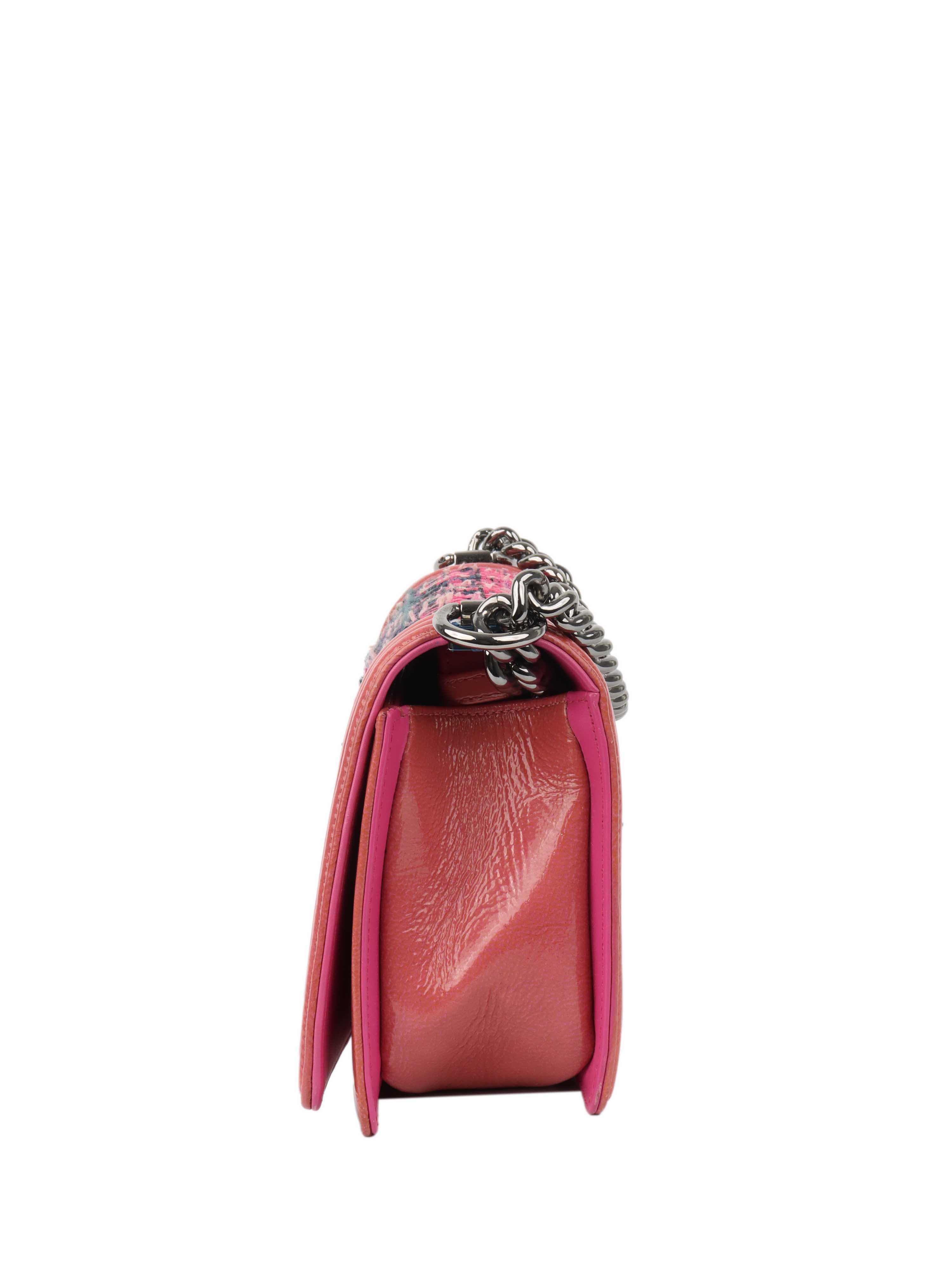 Chanel Medium Pink Tweed Boy Bag.