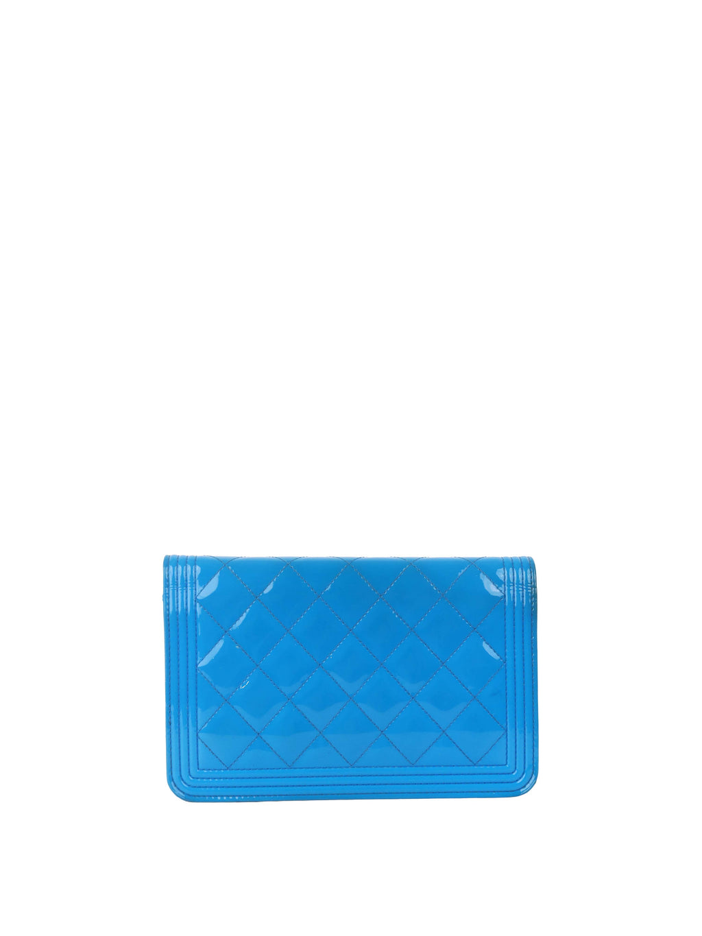 Chanel Bright Blue Patent Leather Le Boy Wallet on Chain.