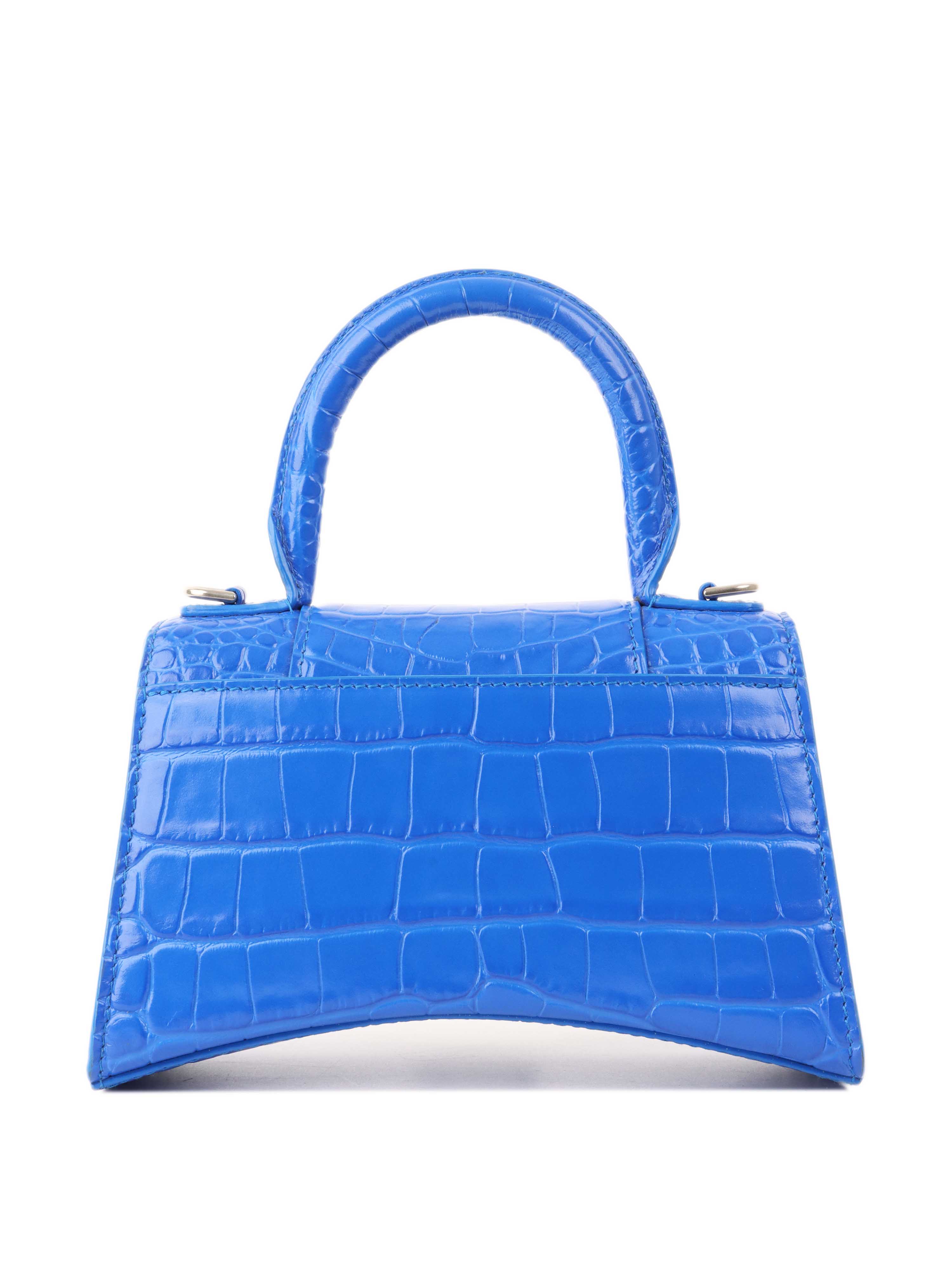 Balenciaga Bright Blue Crocodile Embossed Hourglass XS Bag.