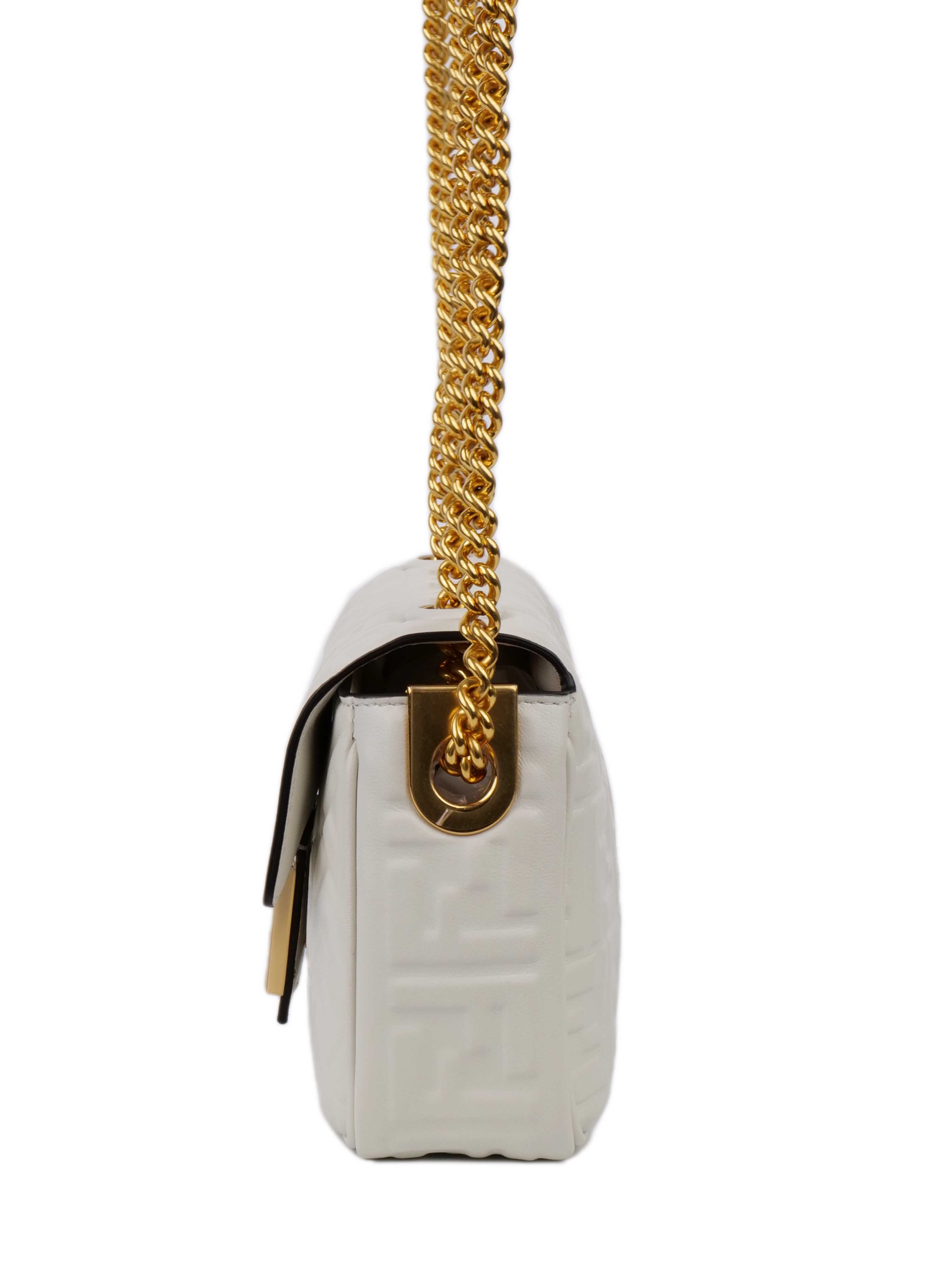 Fendi Baguette Chain Midi in White Leather.
