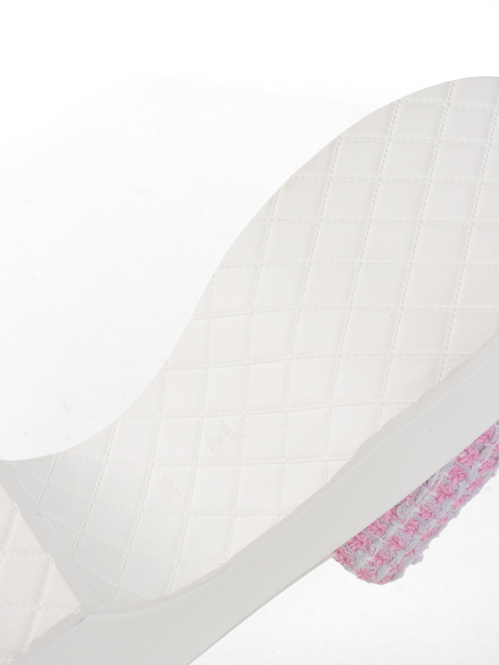Chanel White 24P Pink Tweed Sequin CC Patent Platform Wedge Mules
