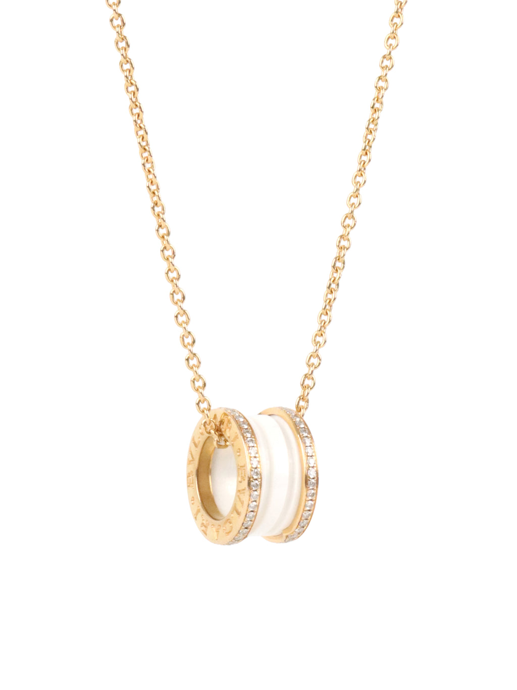 Bvlgari Rose Gold Diamonds White Ceramic B.Zero1 Necklace
