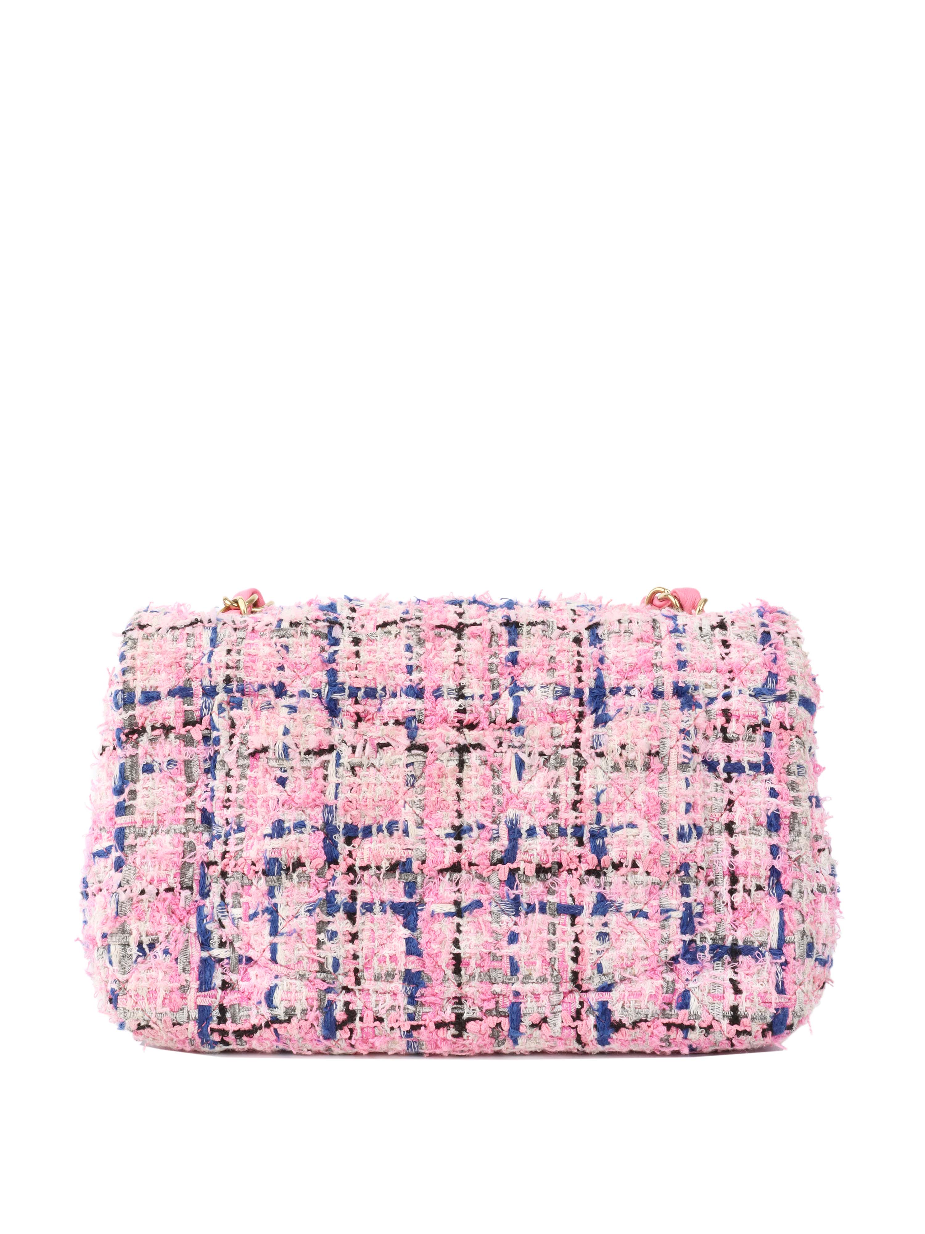 Chanel Pink & Blue Tweed Mini Rectangular Classic Flap.